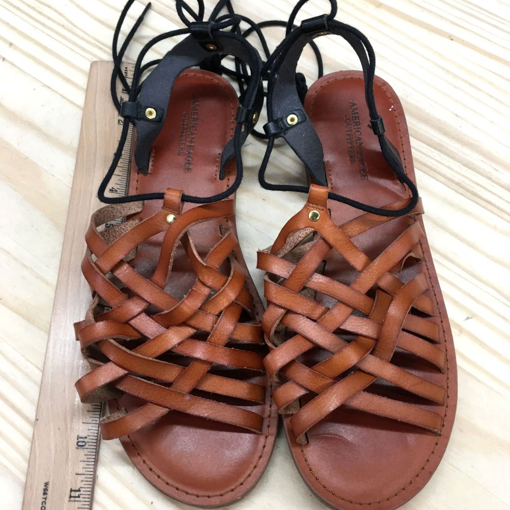 Vintage American Eagle Sandals Womens 9 Gladiator Black Leather Hook & Loop Casual Size US 9 / IT 39 - 5 Thumbnail