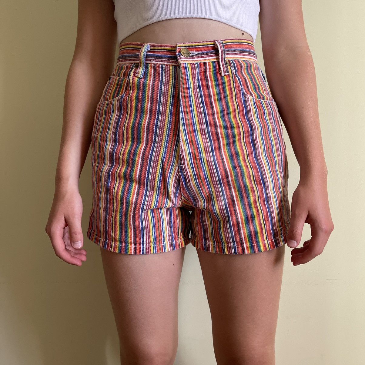 Vintage Rough Wear Blues High Rise Striped Denim Shorts 90s Y2K Size 27" / US 4 / IT 40 - 5 Thumbnail