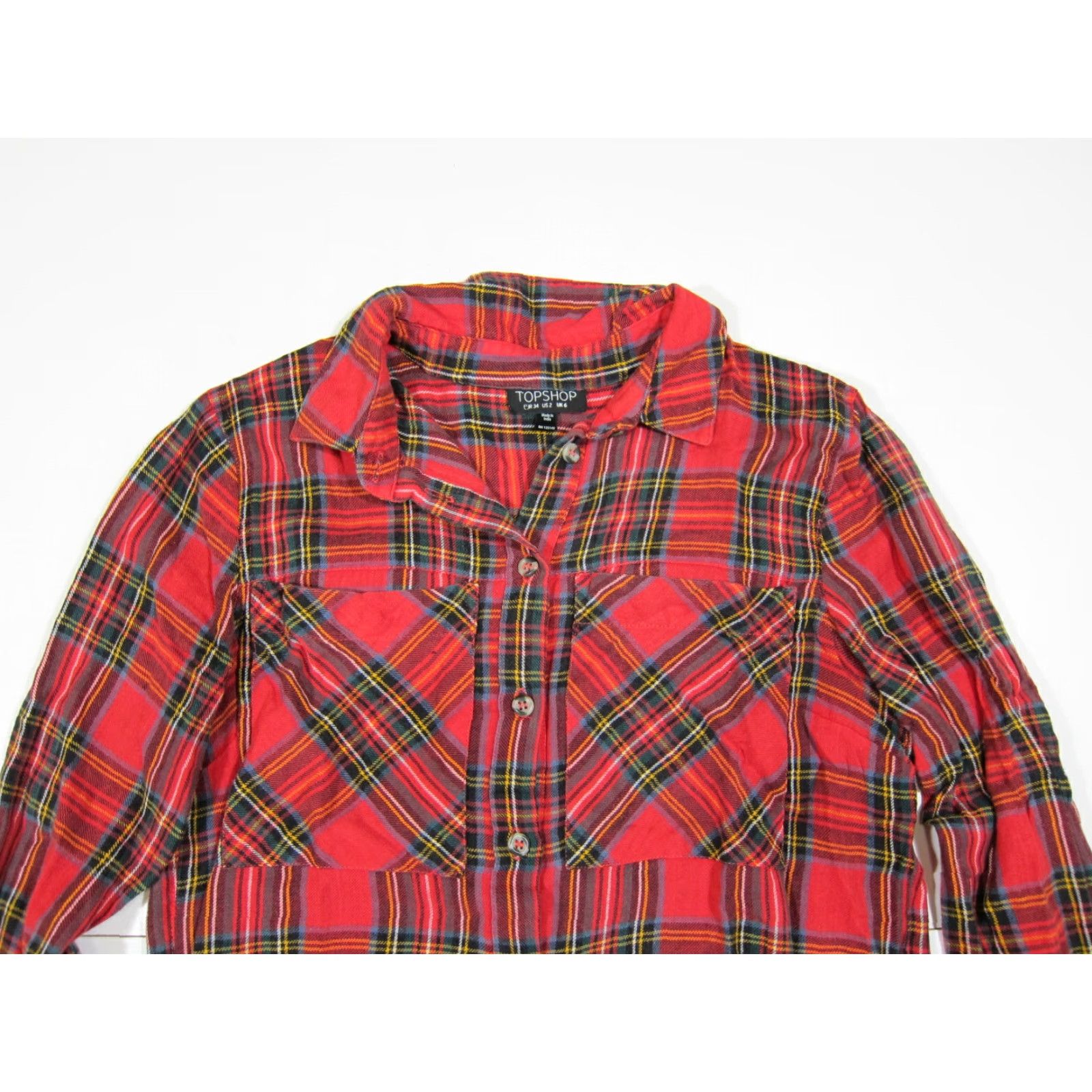 Topshop Topshop Cotton Red White Green Button Down Long Sleeve Shirt Blouse Women 2 Size XS / US 0-2 / IT 36-38 - 4 Thumbnail