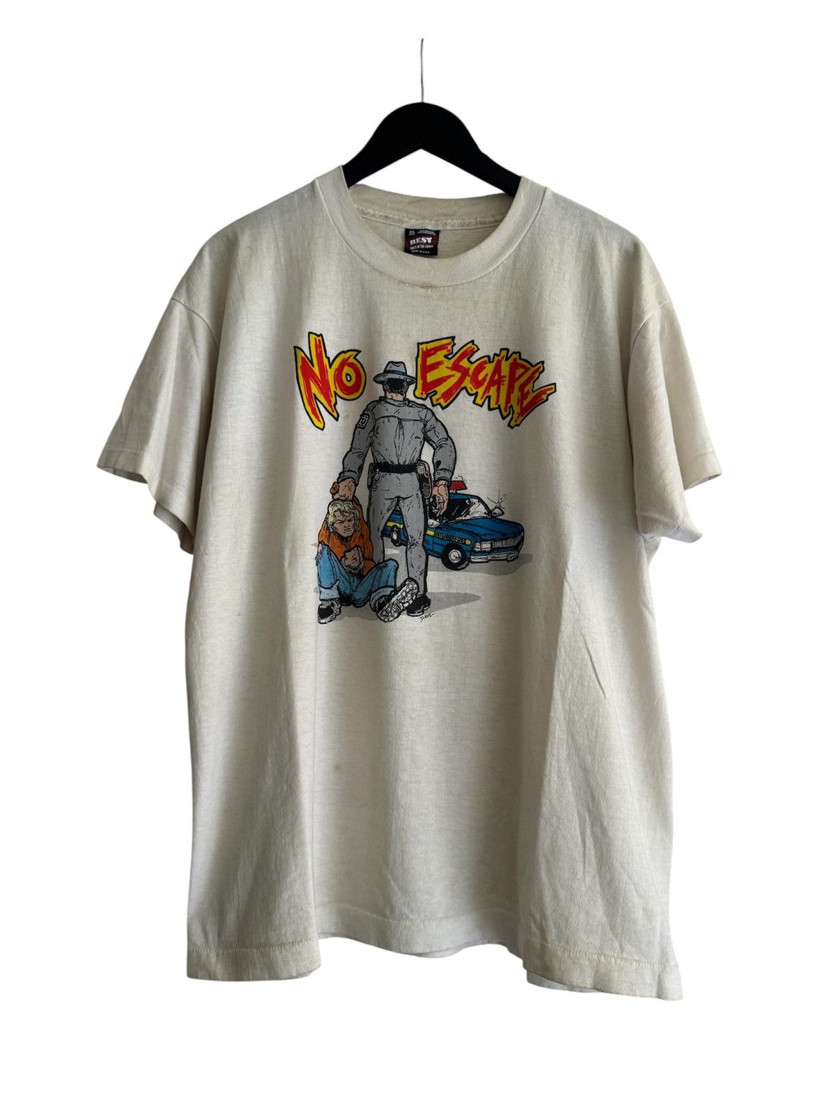 1994 Single Stitch No Escape Police Vintage White Art Tee