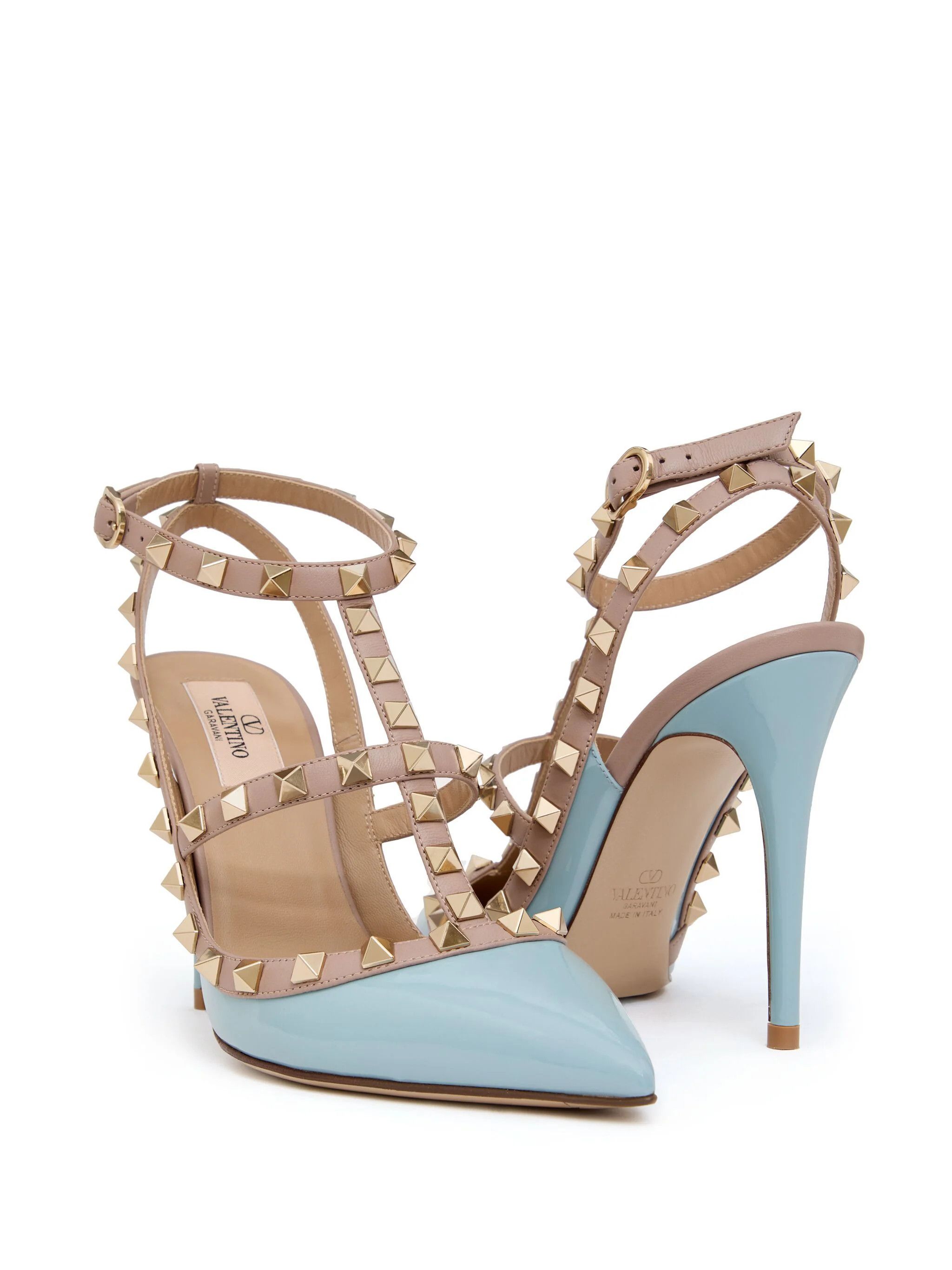Valentino o1s22i1n0924 Rockstud Slingback Pumps in Beige & Light Blue Size US 7 / IT 37 - 5 Thumbnail
