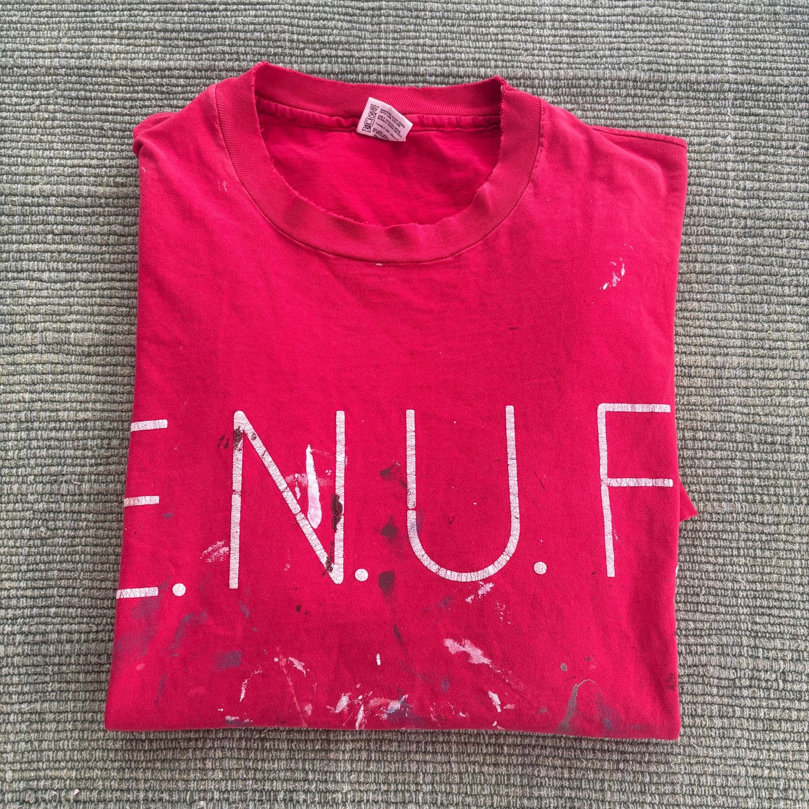 Vintage Vintage 1990s Single Stitched Thrashed & Painted ENUF Tee Size US XL / EU 56 / 4 - 7 Thumbnail
