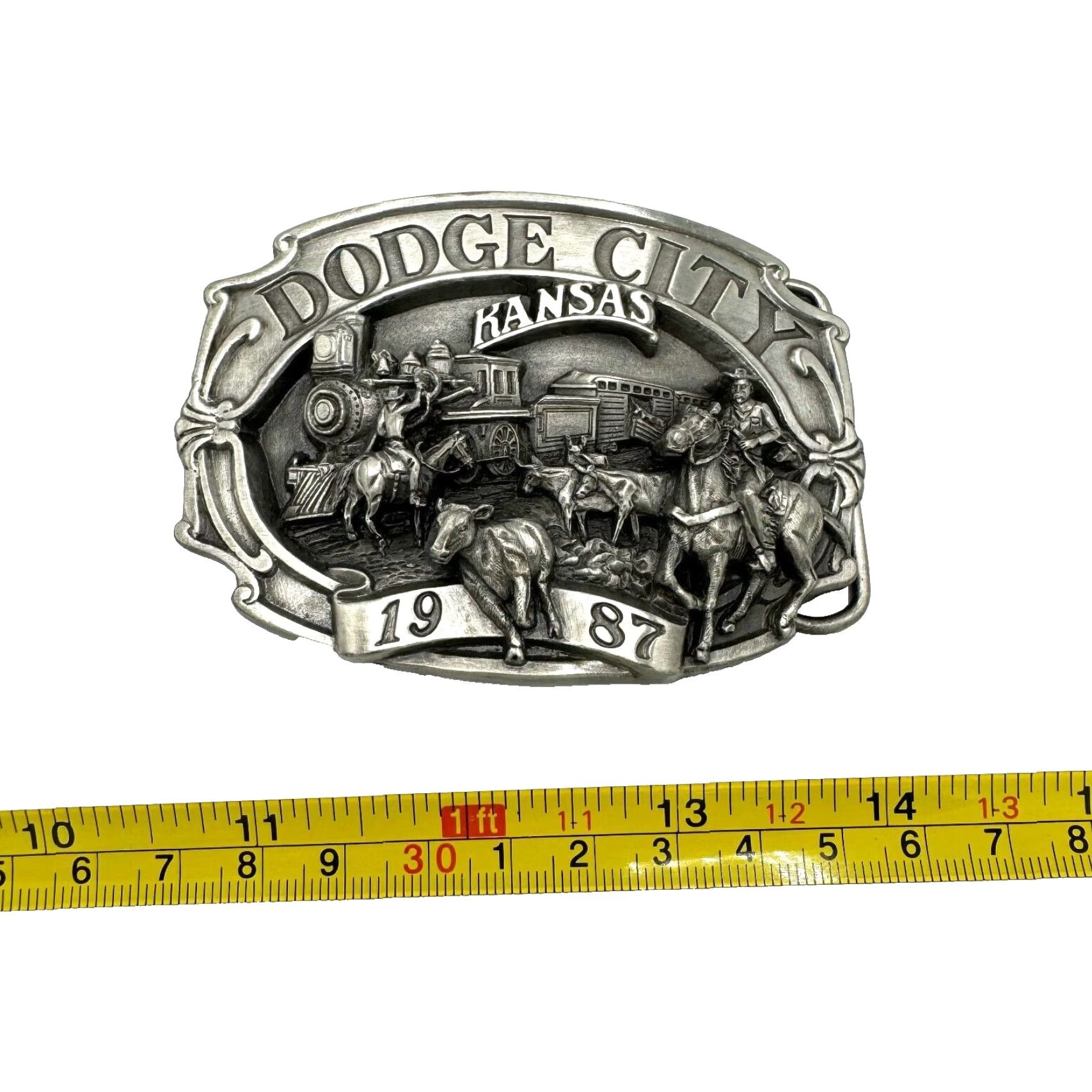 Vintage VINTAGE 1987 Dodge City Kansas Railroad Cattle Metal Belt Buckle Siskiyou 285/800 Mens Women Adults Unisex Silver Cowboy Western Mid 80s Gift Size ONE SIZE - 4 Thumbnail