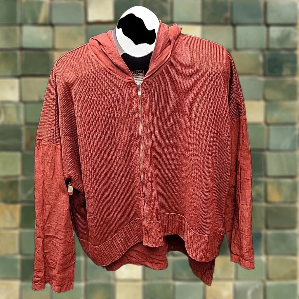 Rusty Sunday St Tropez Jacket Womens XL Rust Red Knit Zip Hooded Boho Lagenlook Jacket Size XL / US 12-14 / IT 48-50 - 1 Thumbnail