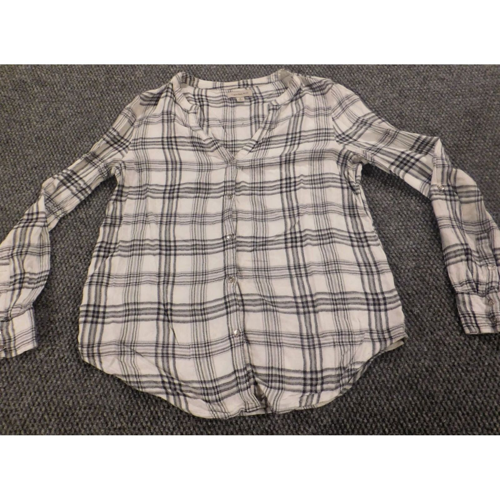 Calvin Klein Calvin Klein Blouse Women S Gray Plaid Crew Neck Long Sleeve Pullover Casual Viscose Rayon Regular Stretch Classic Basic Size S Size S / US 4 / IT 40 - 2 Thumbnail
