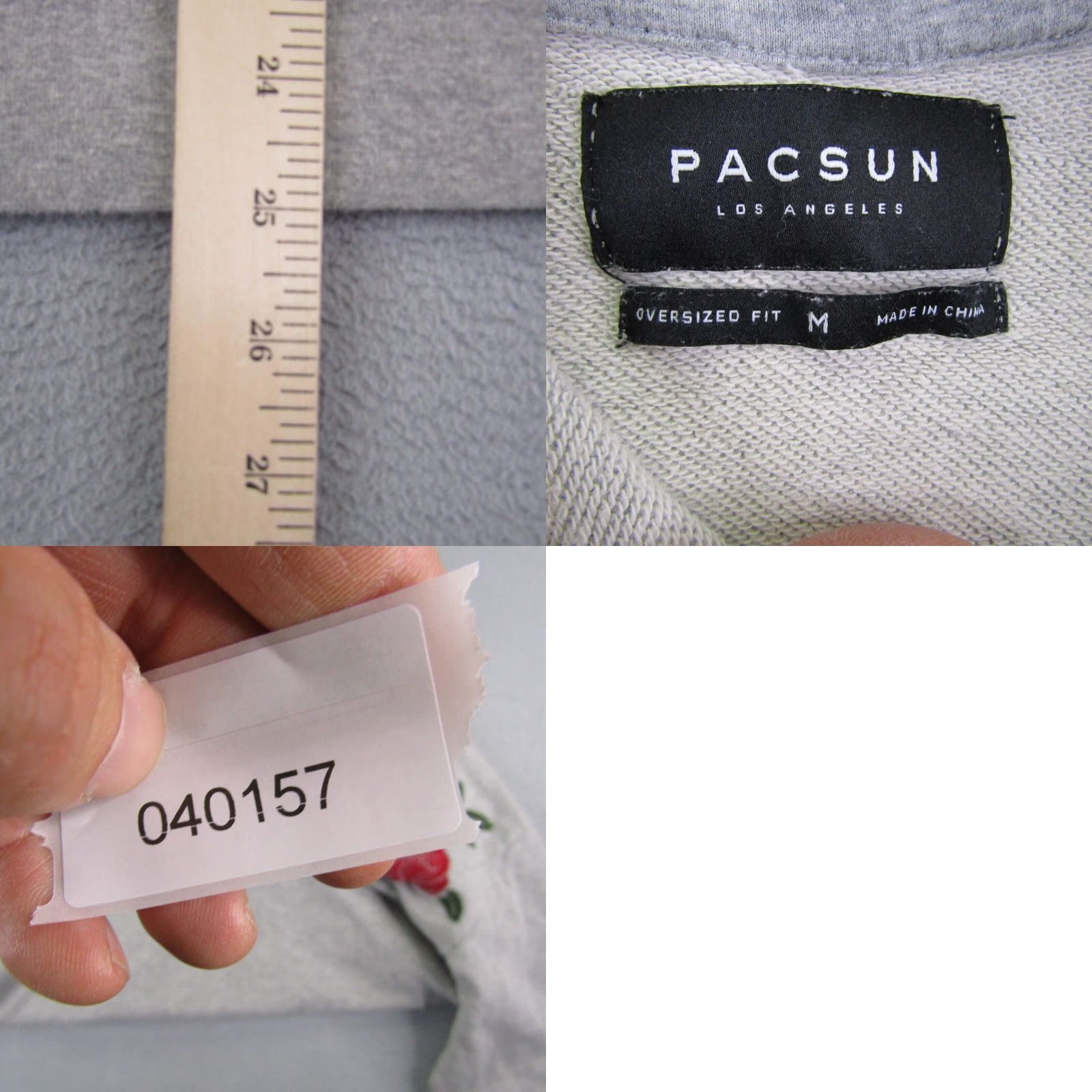 Pacsun PacSun Hoodie Women's Medium Gray Oversized Embroidered Rose Pullover Sweatshirt Womens Size M / US 6-8 / IT 42-44 - 8 Thumbnail