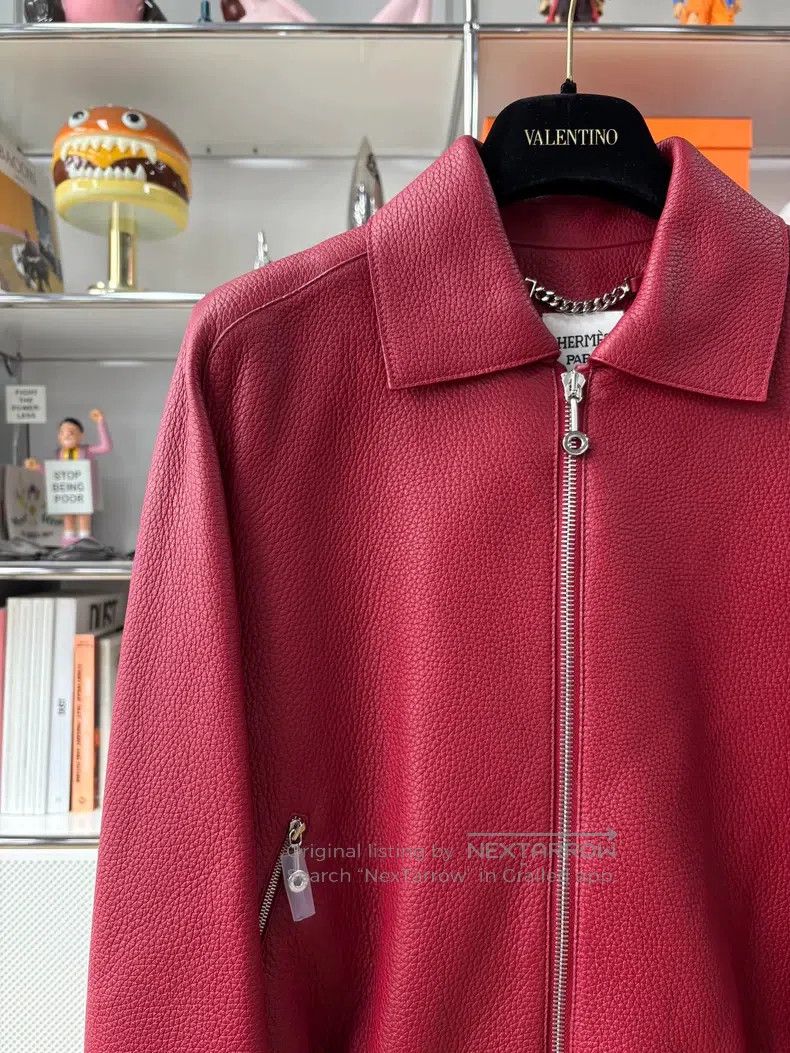 Hermes Hermes Red soft deerskin zip-up jacket Size XS / US 0-2 / IT 36-38 - 2 Thumbnail