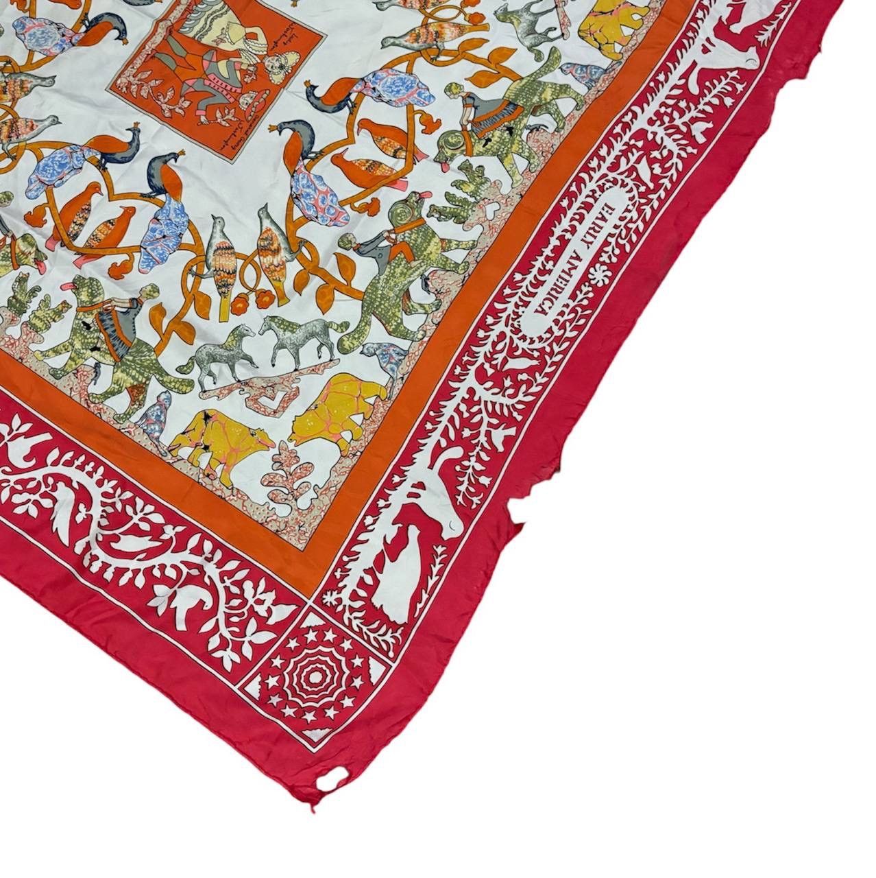 Hermes Hermes ‘Early America’ Silk Scarf Distressed Red Scarves Size ONE SIZE - 6 Thumbnail