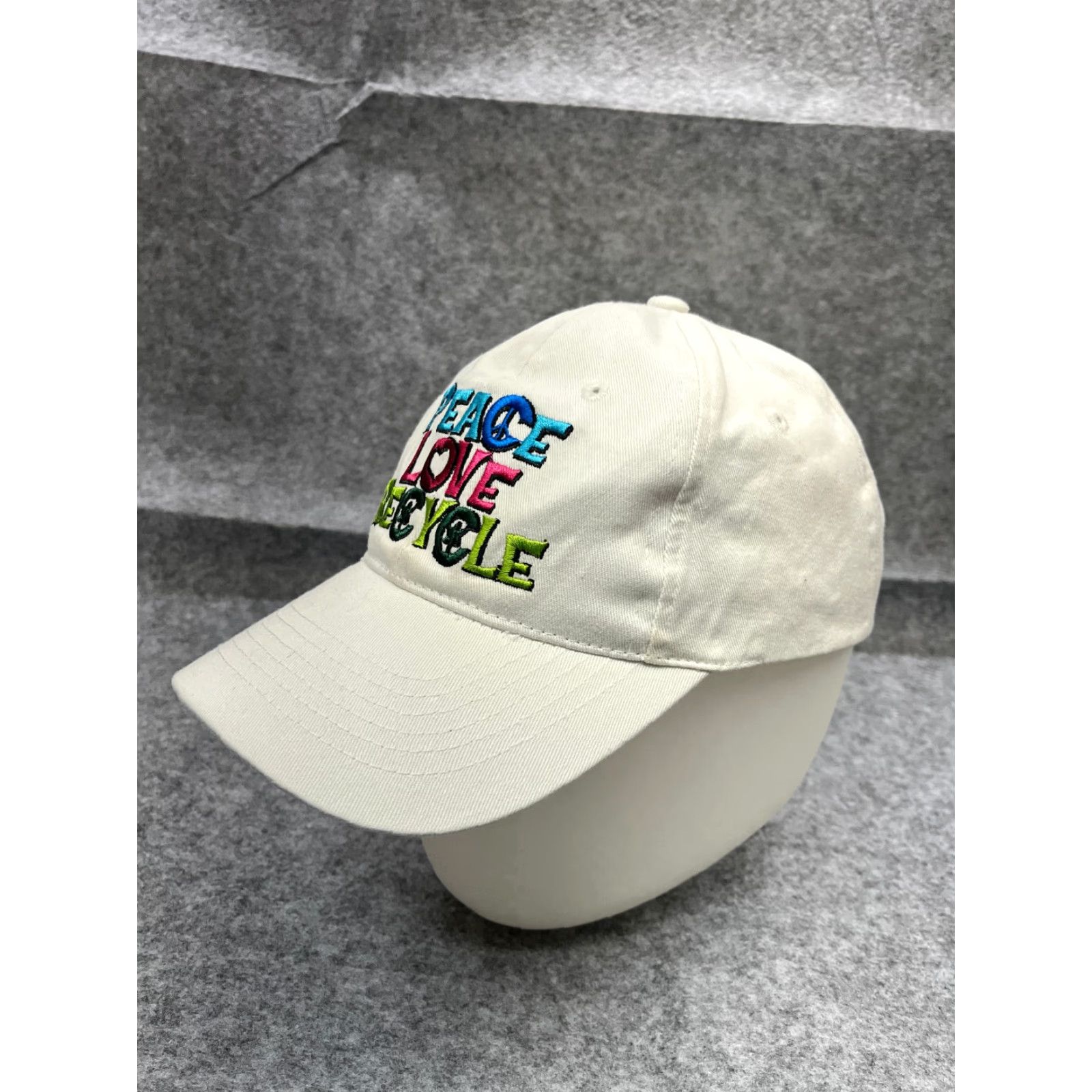Vintage Peace Love Recycle Hat Cap Strap Back White One Size Adult 100% Cotton Size ONE SIZE - 4 Thumbnail