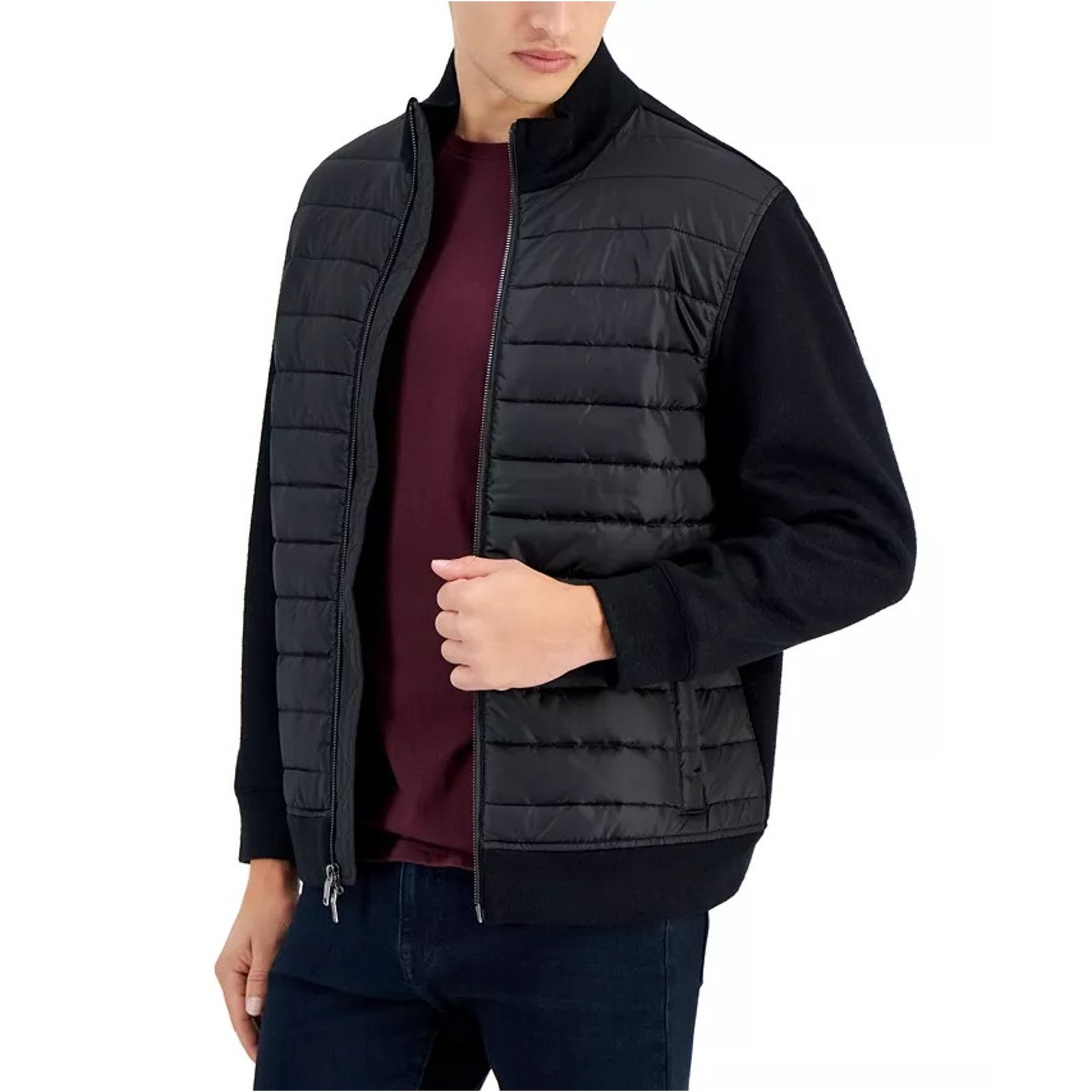 Alfani Alfani Men's Black Mixed-Media Full-Zip Bomber Jacket Size S Size US S / EU 44-46 / 1 - 1 Thumbnail