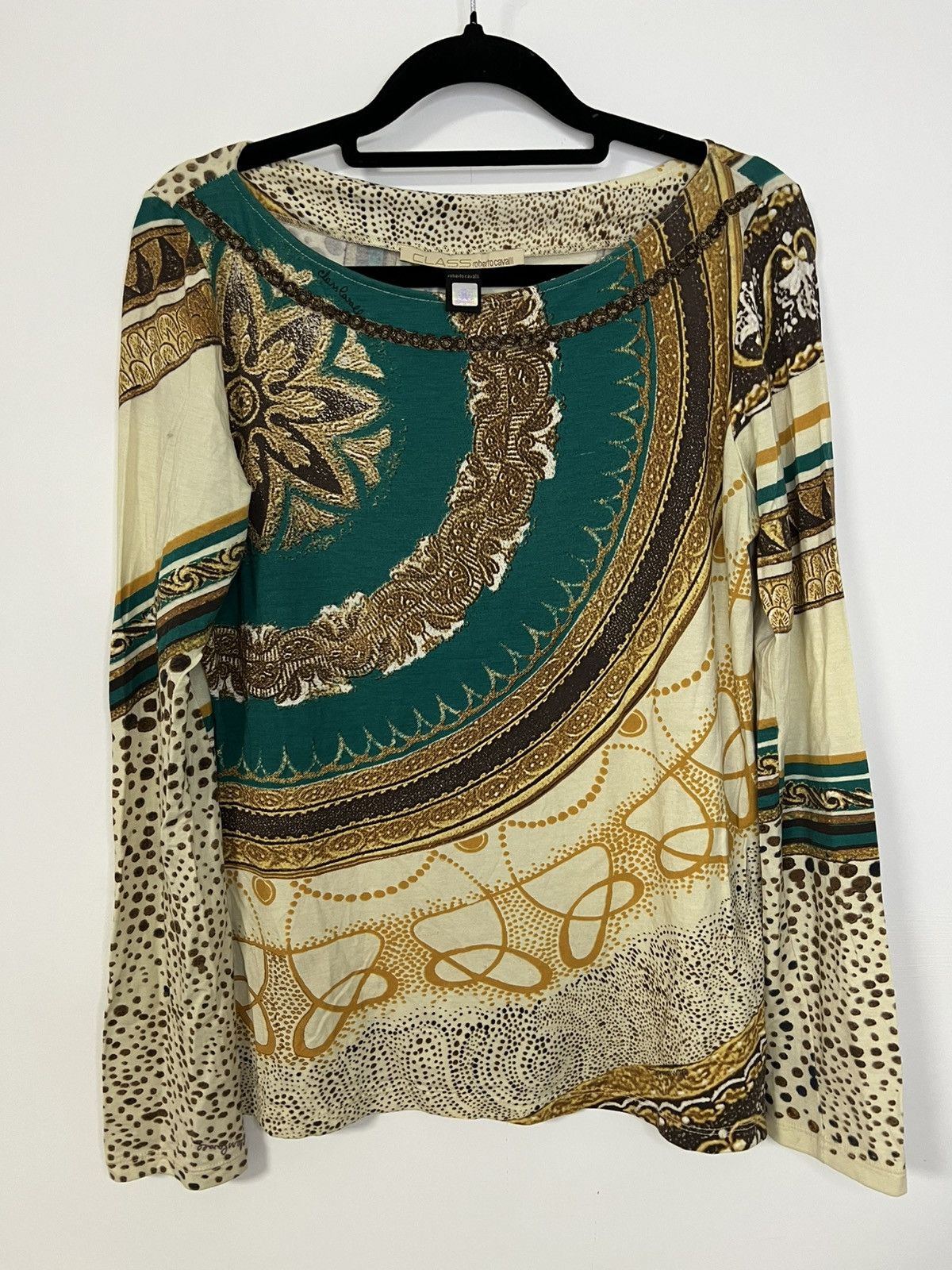 Roberto Cavalli Roberto Cavalli Boat Neck Shirt M Beige Animal Print Size M / US 6-8 / IT 42-44 - 1 Thumbnail