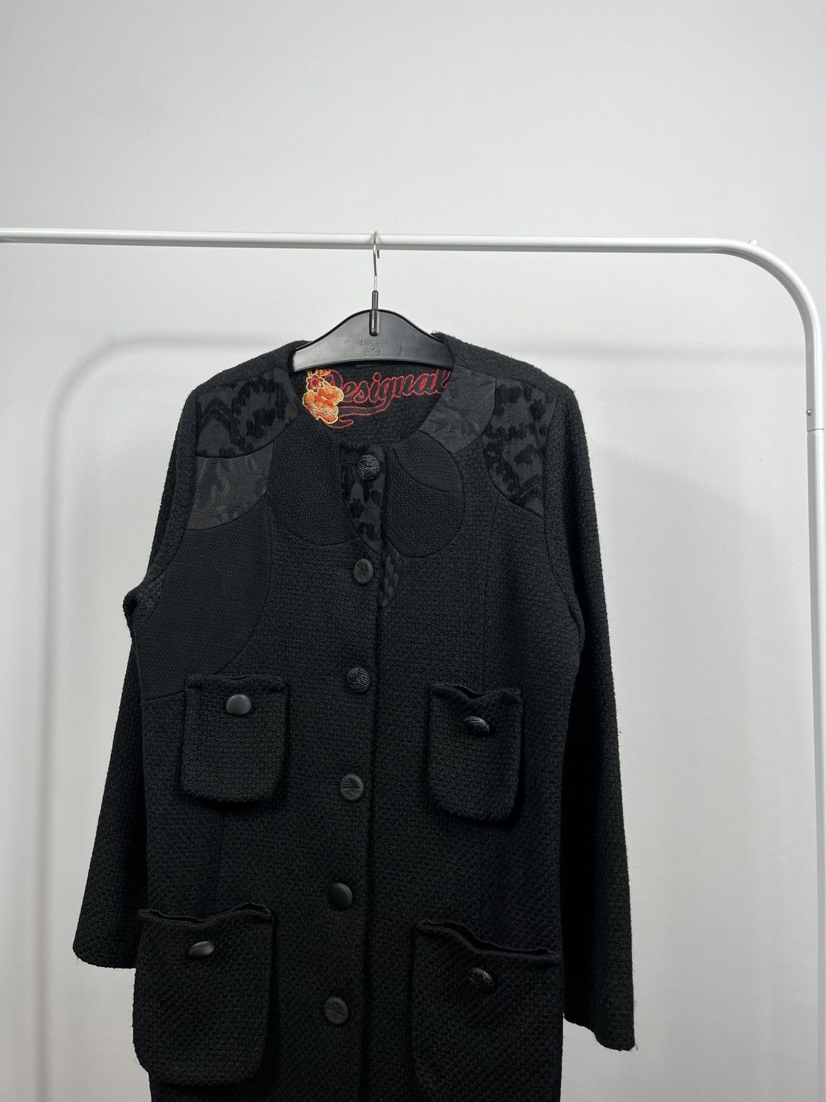 Desigual Desigual black textured long jacket with pockets size 46 Size XL / US 12-14 / IT 48-50 - 2 Thumbnail