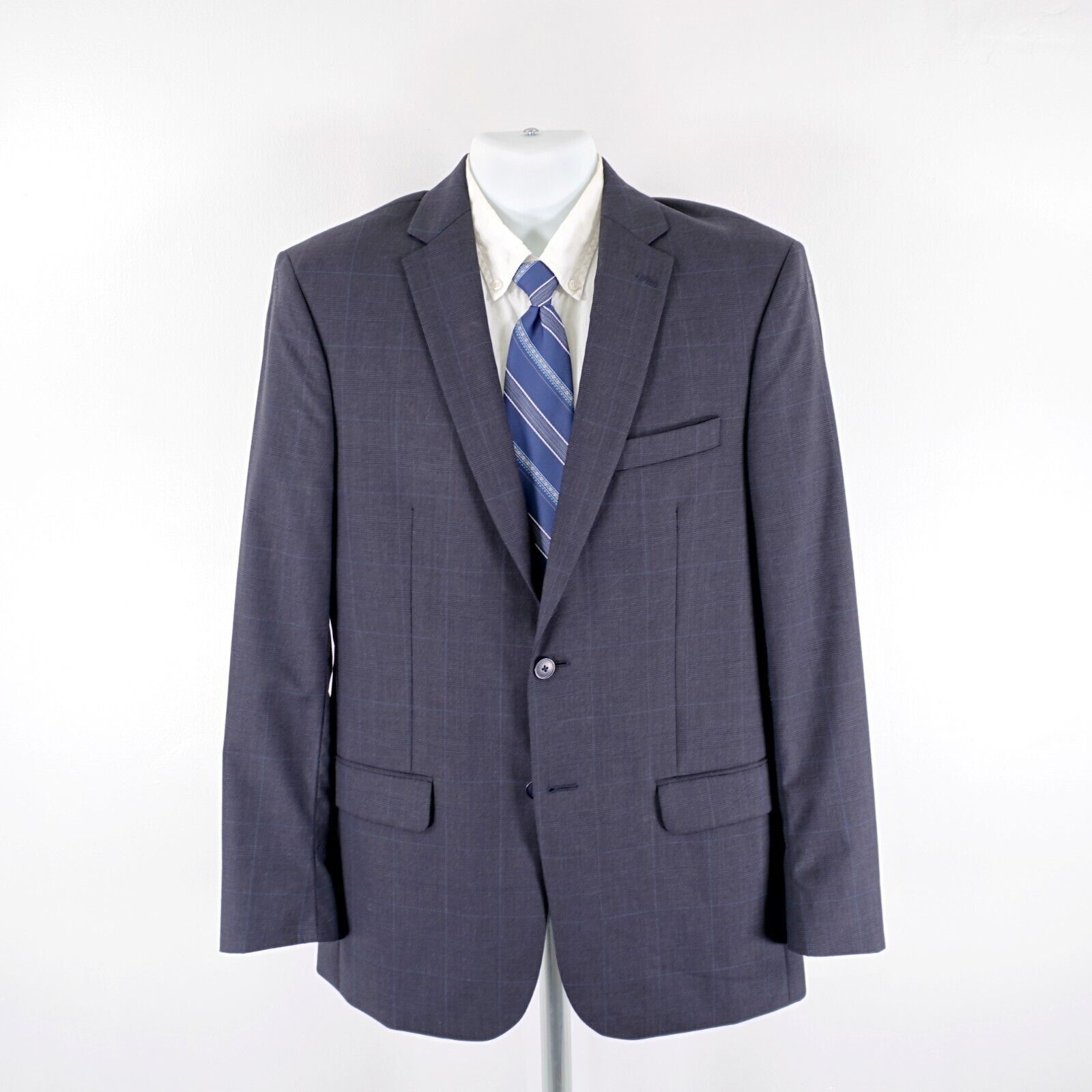 Jos. A. Bank Joseph Jos A Bank Wool Blue Gray Plaid Windowpane 2 Button S Size 38R - 5 Thumbnail