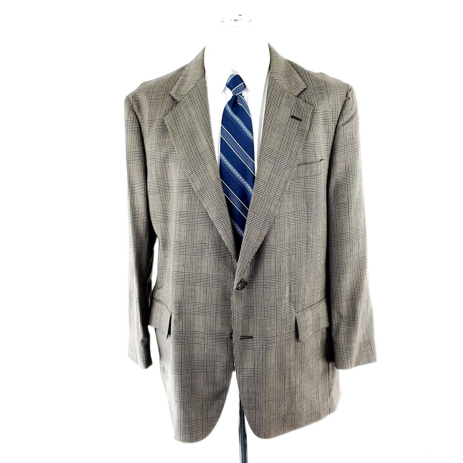 Jos. A. Bank Jos A Bank Wool 2 Button Sport Coat 40R Beige Plaid Windowpa Size 40R - 3 Thumbnail