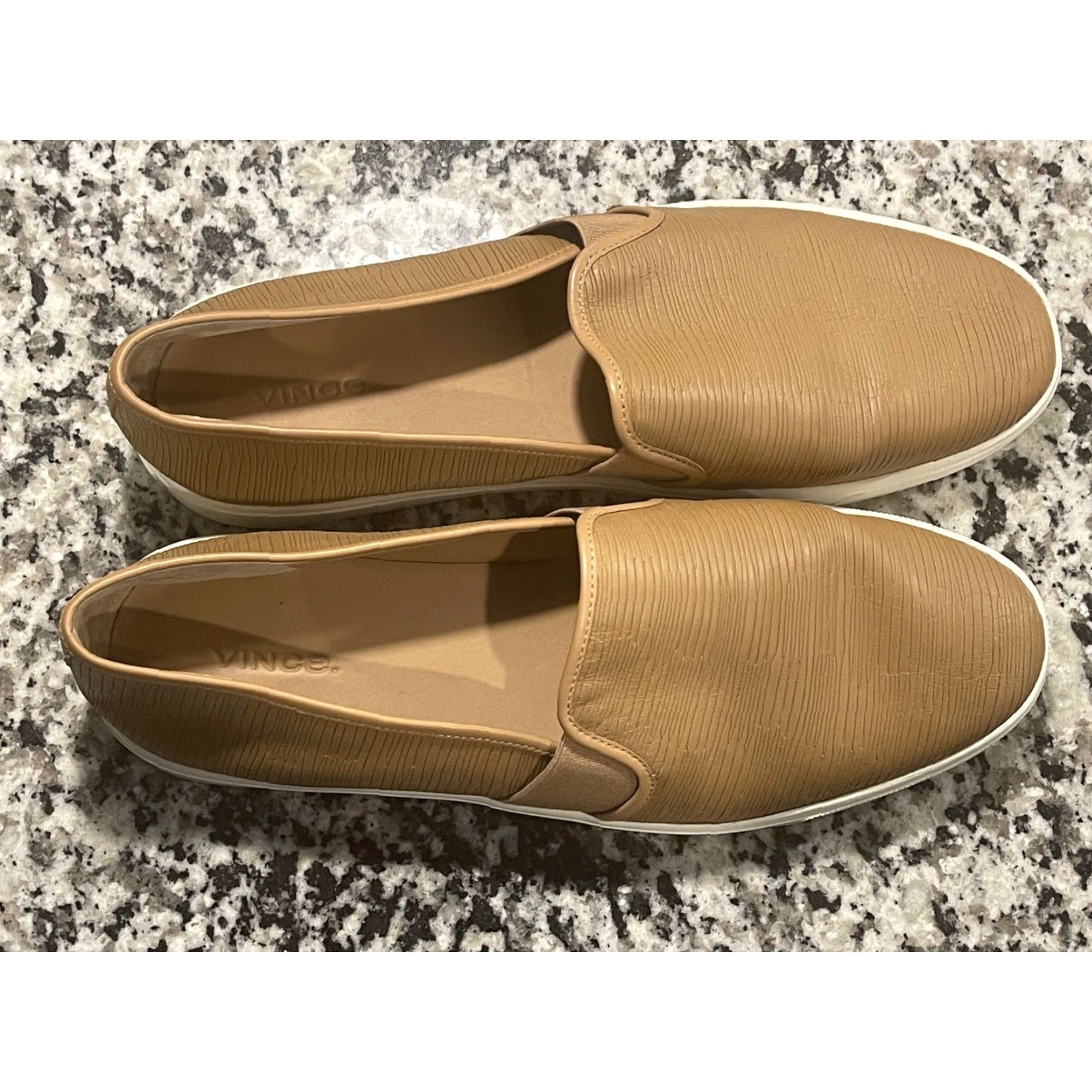 Vince Vince Blair Slip-On Leather Sneakers Women Tan 11M Italian Made Casual Comfort Cushioned Padded Breathable Stretch M Upper Leather Size US 11 / IT 41 - 3 Thumbnail