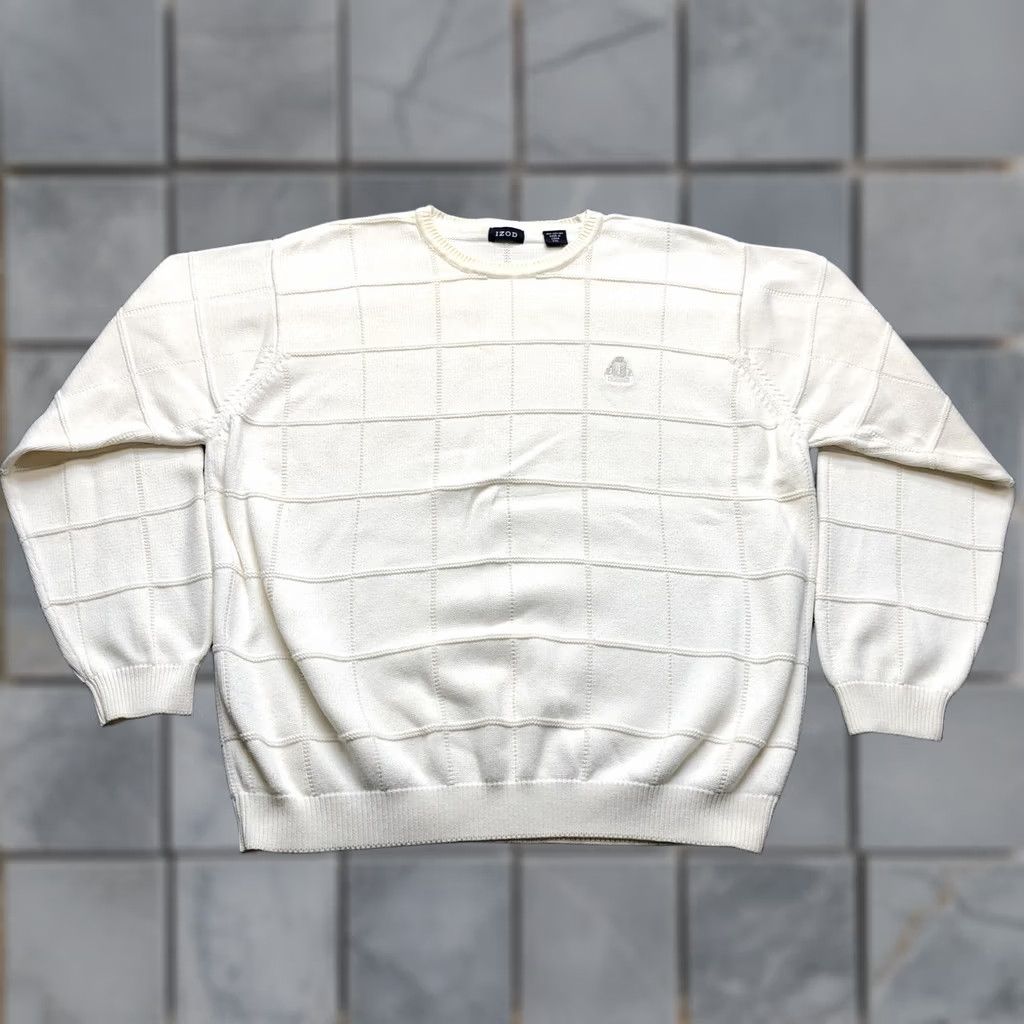 Izod IZOD Sweater Mens 2XL White Grid Knit Crewneck Pullover Casual Classic Size US XXL / EU 58 / 5 - 1 Thumbnail