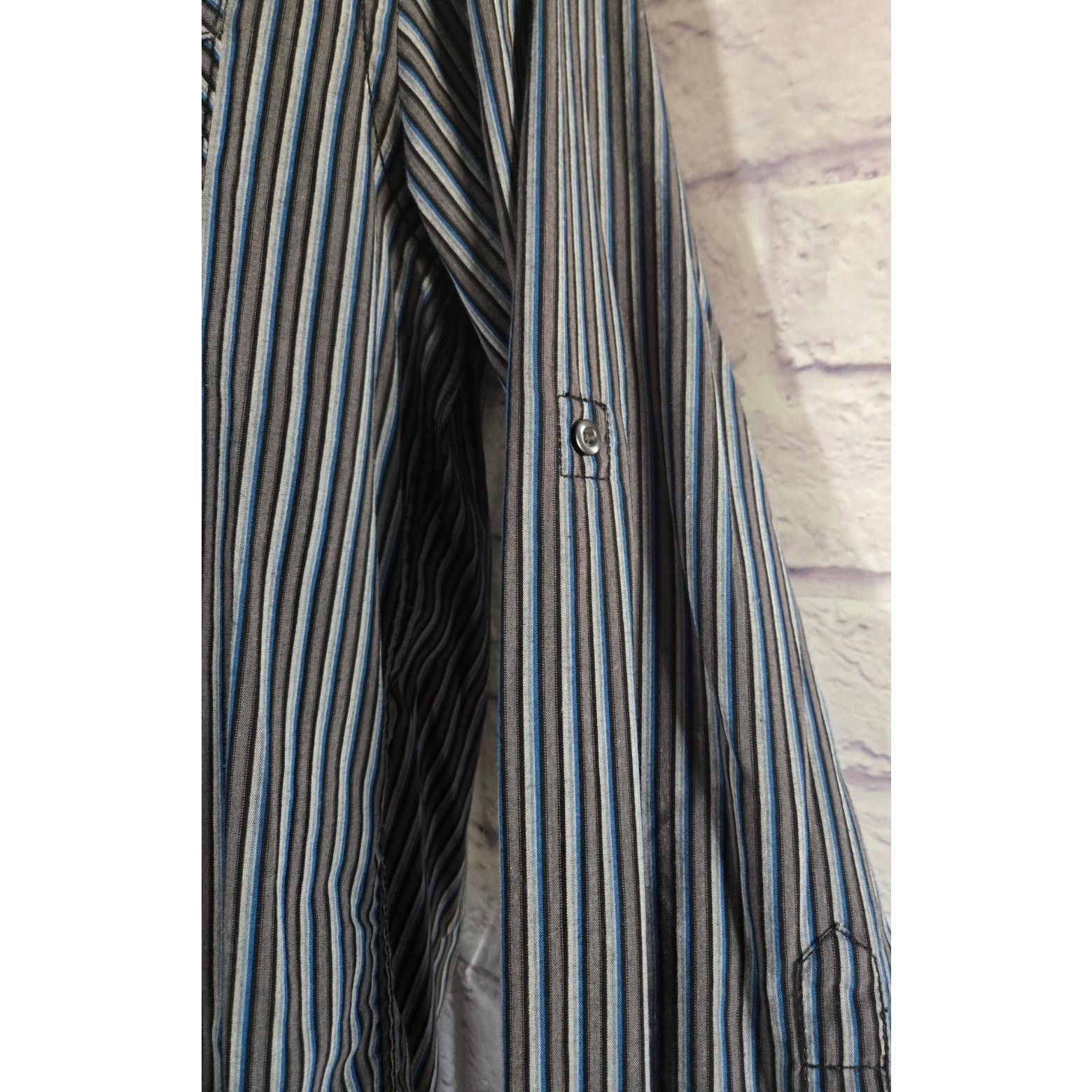 Axist Axist Black Blue Striped Roll Tab Sleeve Button Shirt Medium Size US M / EU 48-50 / 2 - 2 Thumbnail
