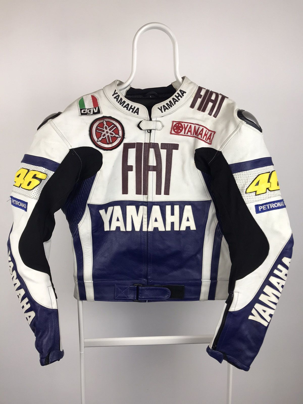 image of Very Vintage Yamaha Fiat 46 Number Valentino Rossi Leather Jacket, Men's (Size Large)