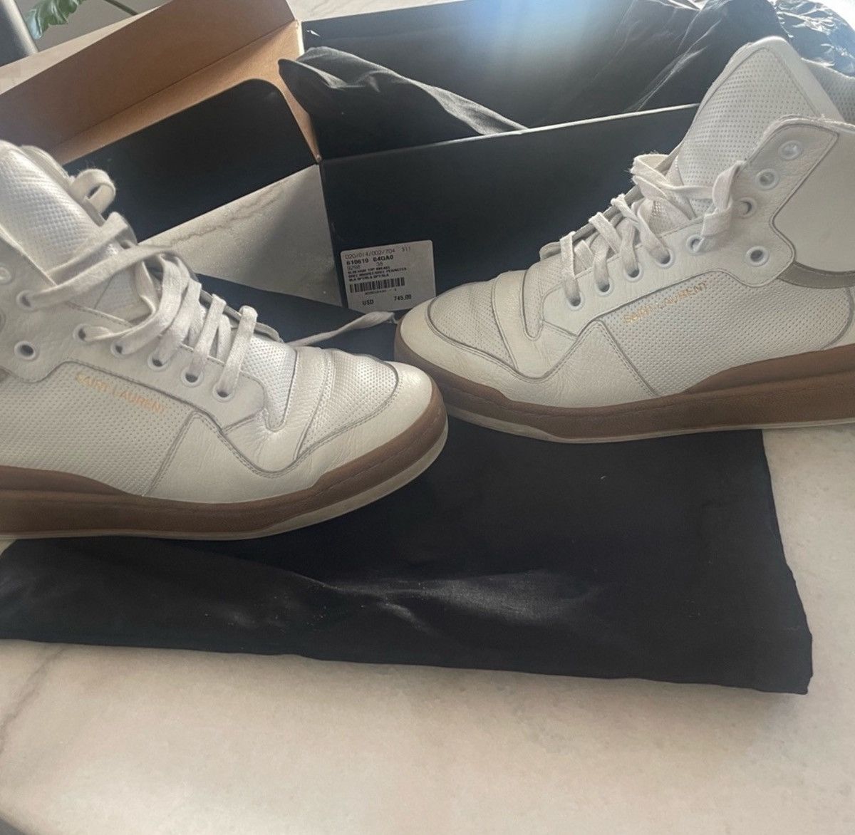 Saint Laurent Paris Saint Laurent Cream and Tan High-Top Sneakers Size US 8 / IT 38 - 11 Thumbnail