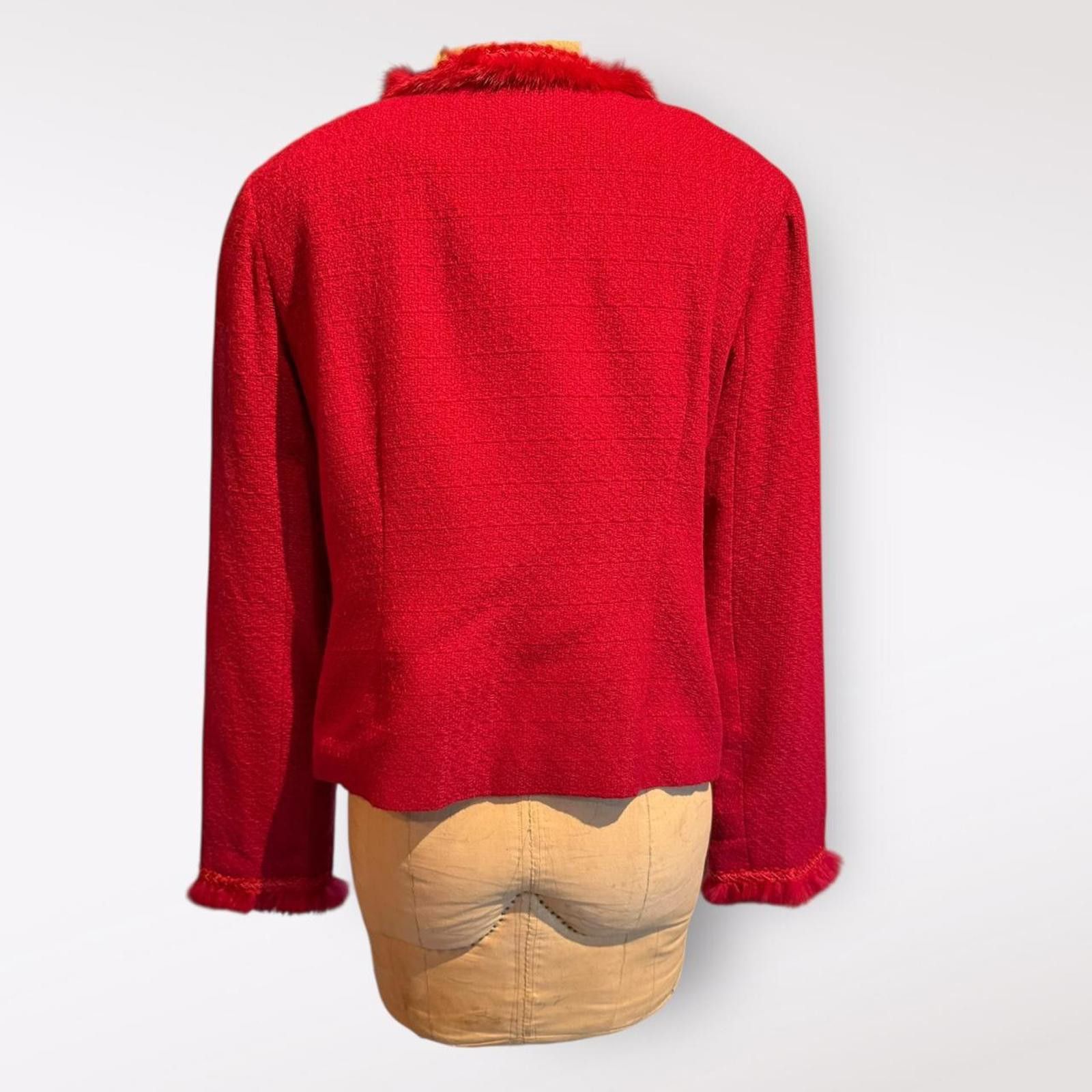 Other Dalia Women's Red Jacket with Rabbit Fur Trim Size 10 Size L / US 10 / IT 46 - 2 Thumbnail