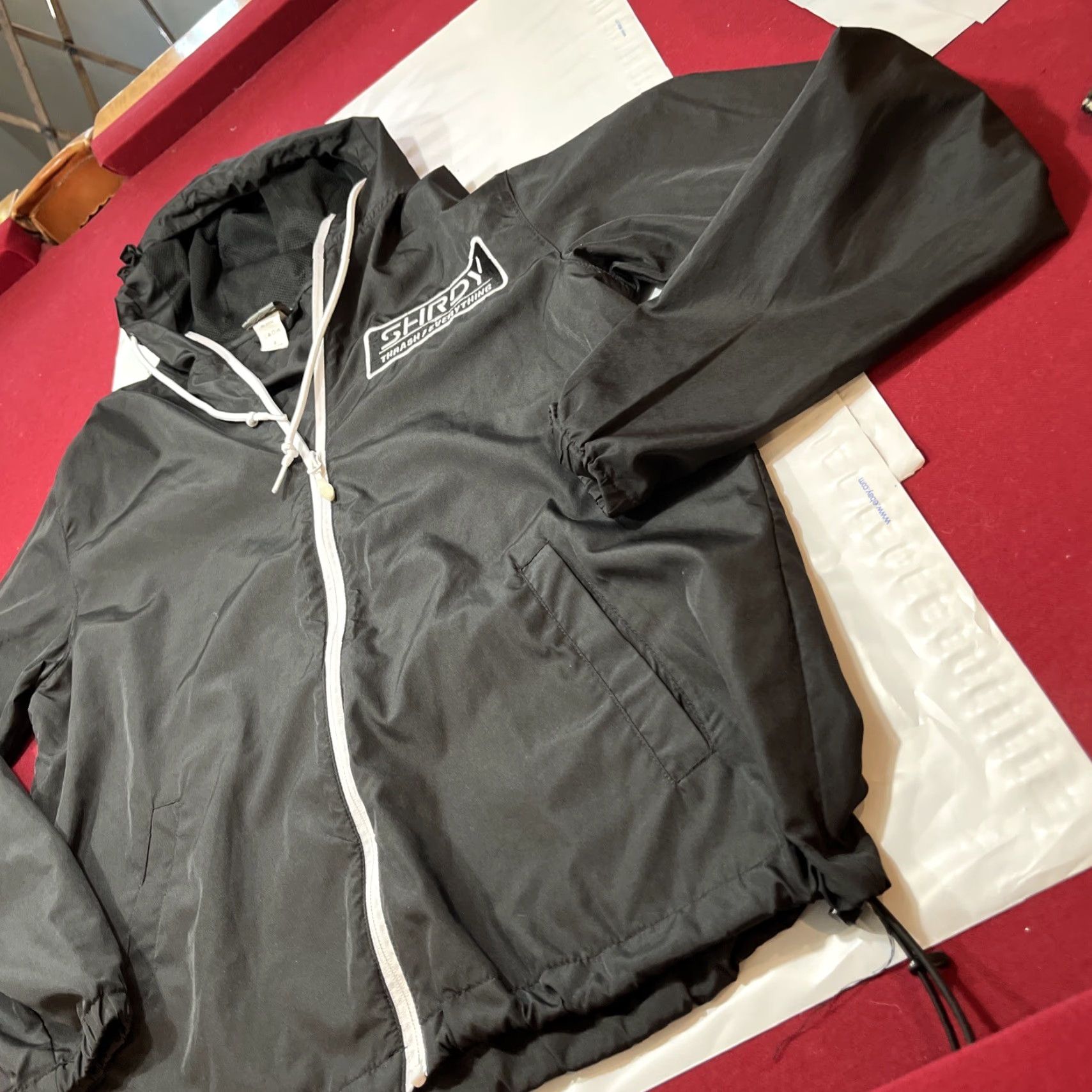 Vintage Shreddy Mens S Black Full Zip Hooded Windbreaker Jacket Thrash Everything Coat S Windbreaker Hooded Pockets Lightweight Outdoor 90s Mens Size US S / EU 44-46 / 1 - 5 Thumbnail