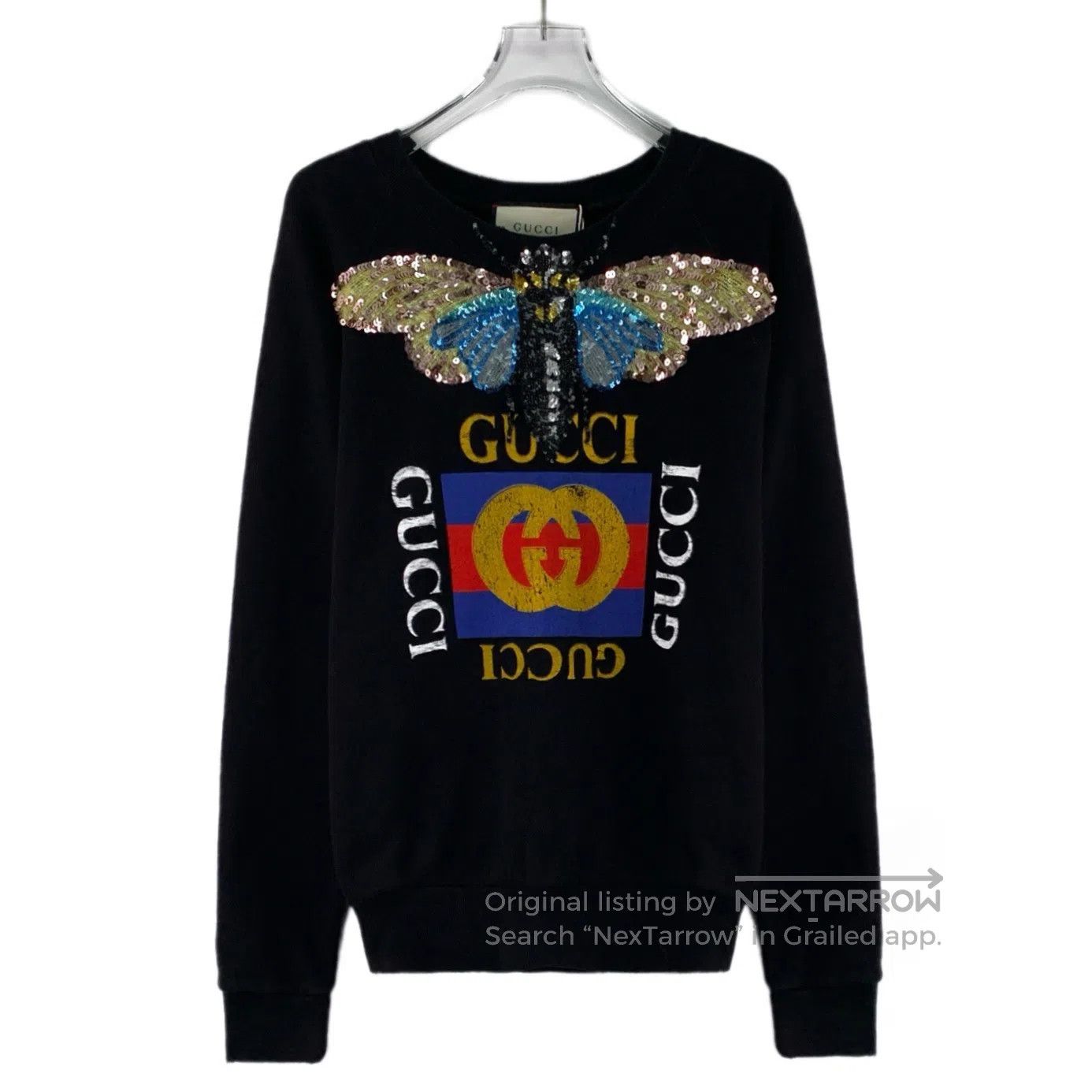 Gucci Guicci Black butterfly sequin heavy embroidery round neck Size US XXS / EU 40 - 1 Thumbnail