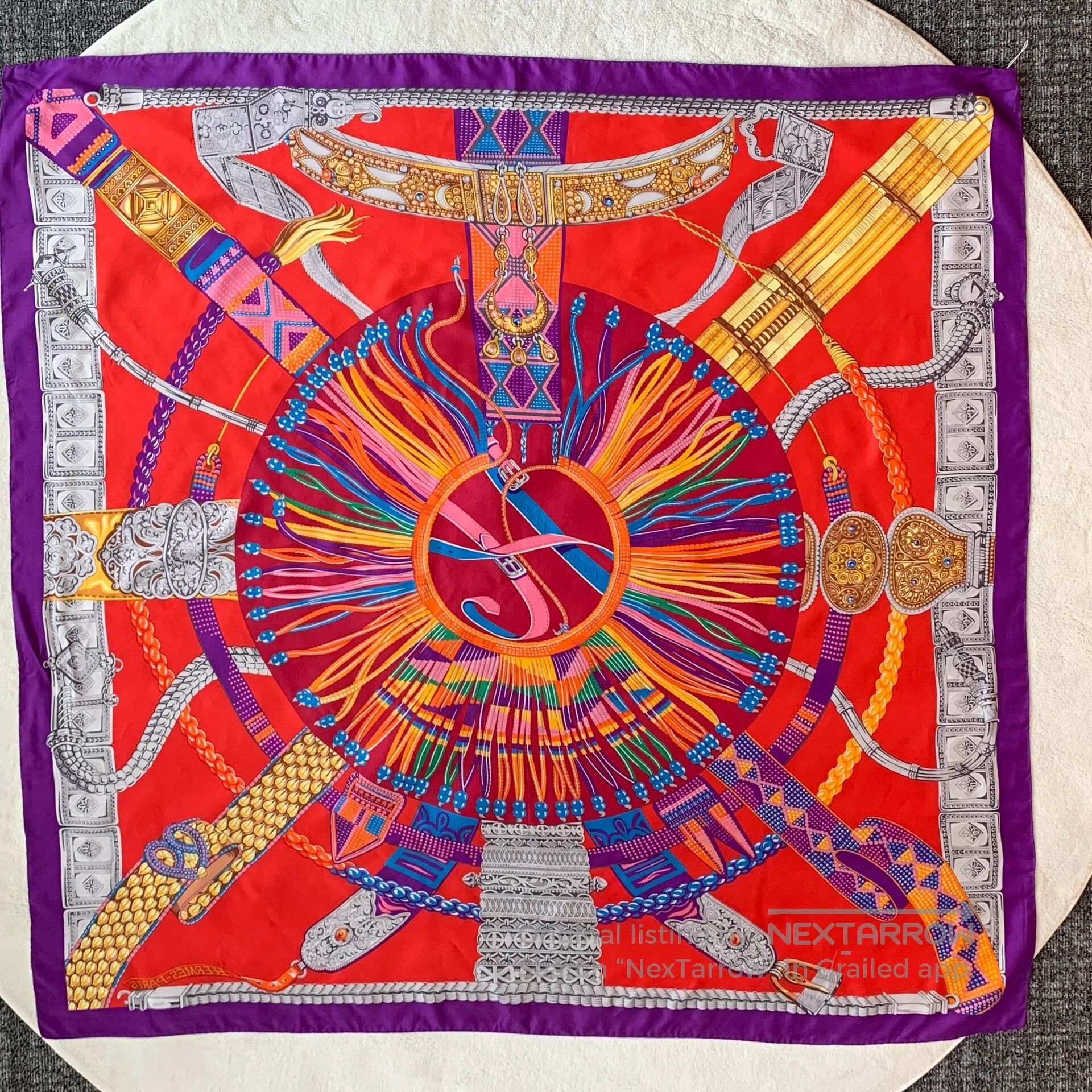 Hermes Hermes Red Bead Printed Silk Scarf| Size ONE SIZE - 2 Thumbnail