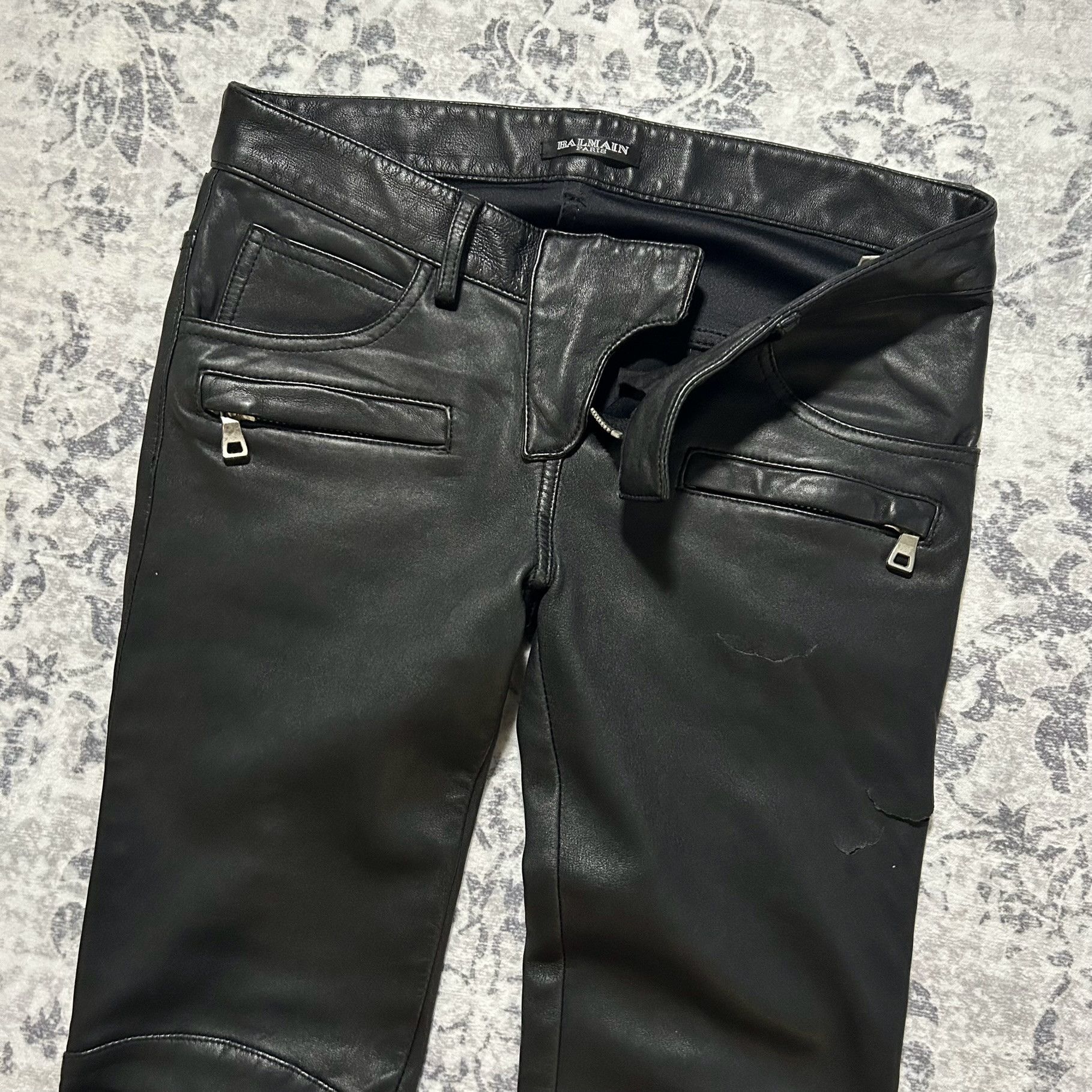 Balmain AW10 Leather Moto Biker Pants