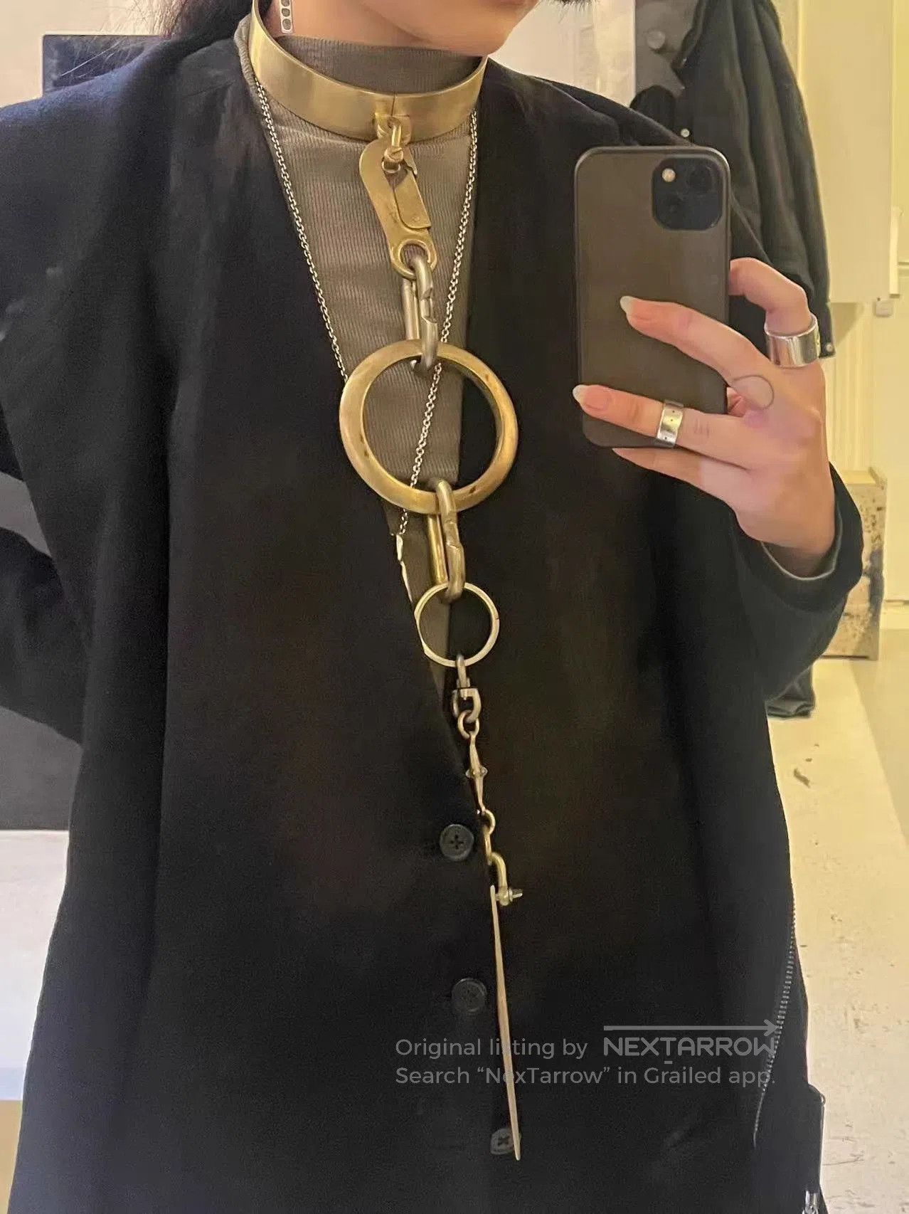 Parts Of Four Silver Chain with Large Ring and Spike Pendant. Size ONE SIZE - 7 Thumbnail