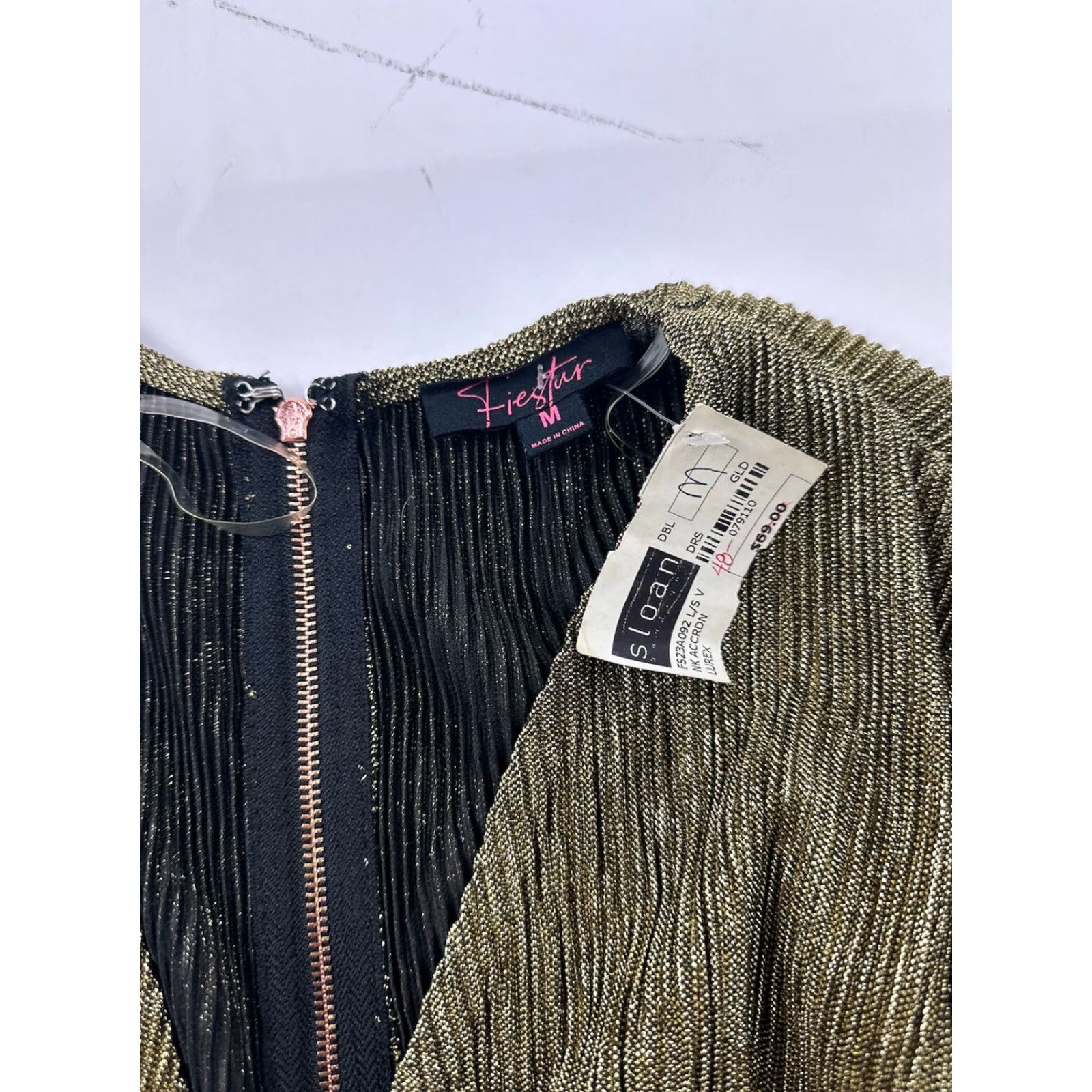 Vintage Fiestar Dress Women’s M Medium Gold Black Bodycon Ruching Size M / US 6-8 / IT 42-44 - 5 Thumbnail