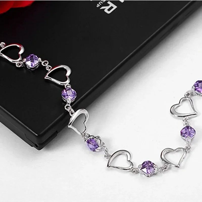 Jewelry Heart Purple Crystal Zircon Bracelet Size ONE SIZE - 2 Thumbnail