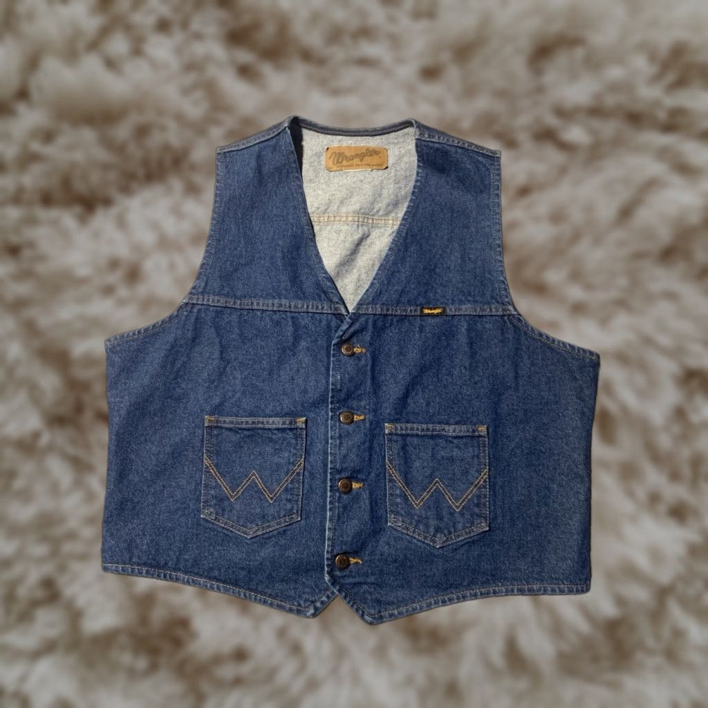 Vintage Wrangler Denim Vest Mens XL Blue Pockets Ranch Rodeo Cowboy Workwear Western Vest Mens XL Blue Pockets Wrangler Denim Vest