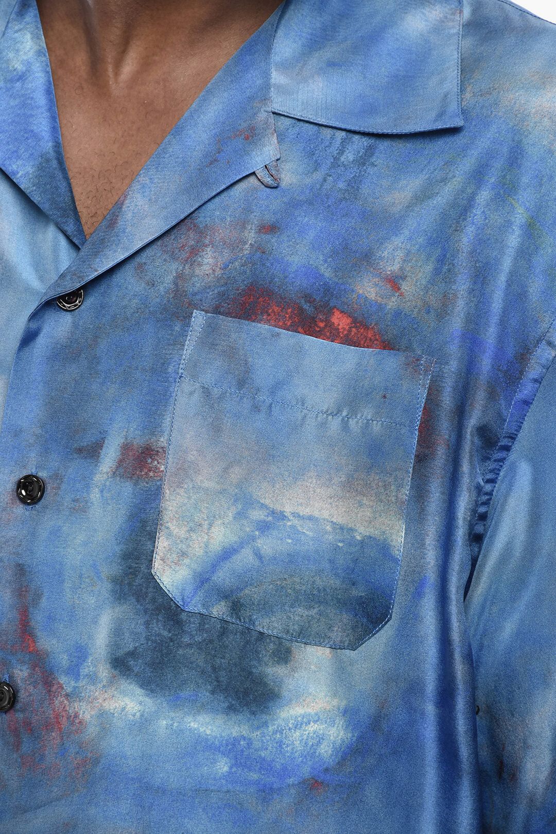 Marni og1mm0326 Printed Silk Bowling Shirt in Blue Size US M / EU 48-50 / 2 - 3 Thumbnail
