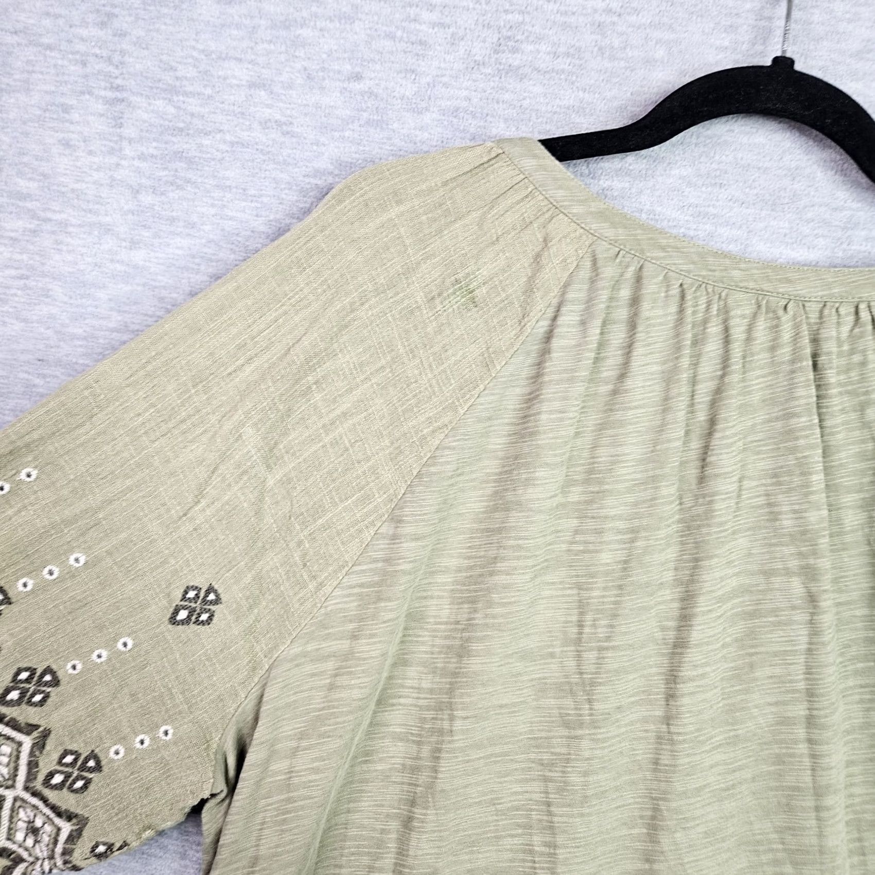 J. Jill J.Jill Women's Blouse Shirt V-Neck 3/4 Sleeve Embroidered Sage Green 100% Cotton XL Size XL / US 12-14 / IT 48-50 - 7 Thumbnail