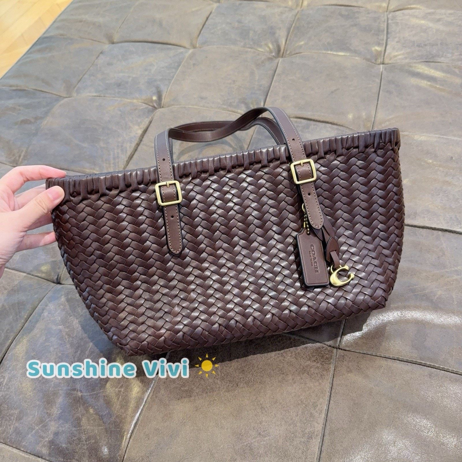 Coach NWT Coach Woven Leather Swing Tote Carryall Bag CBF83 Maple Size ONE SIZE - 2 Thumbnail
