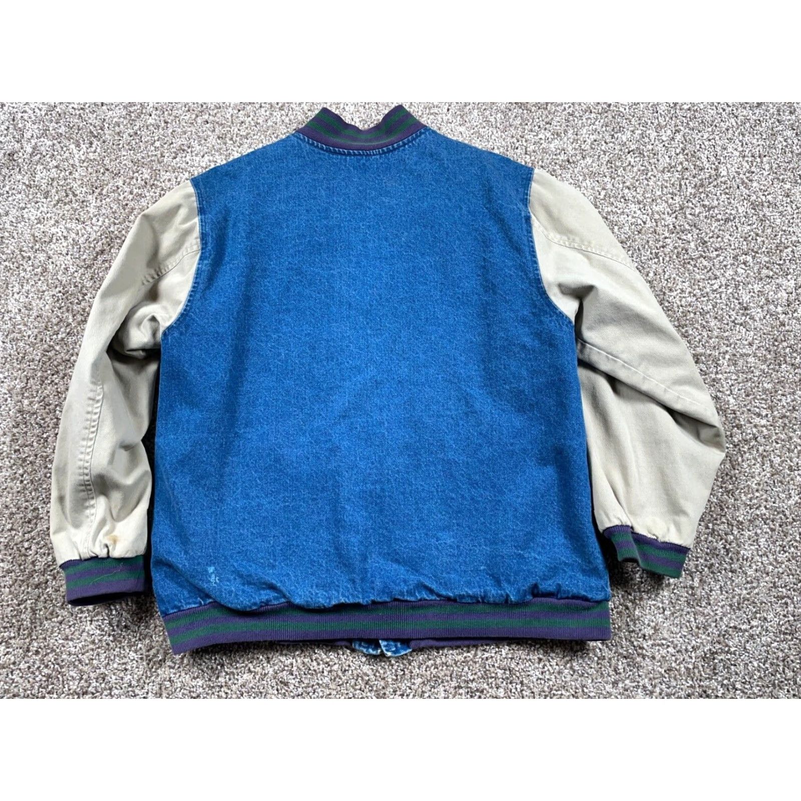 Denime VINTAGE Denim Bomber Jacket Men XL Blue Beige Tartan Lining Snap Front 90s Retro Preppy Pockets Size US XL / EU 56 / 4 - 2 Thumbnail