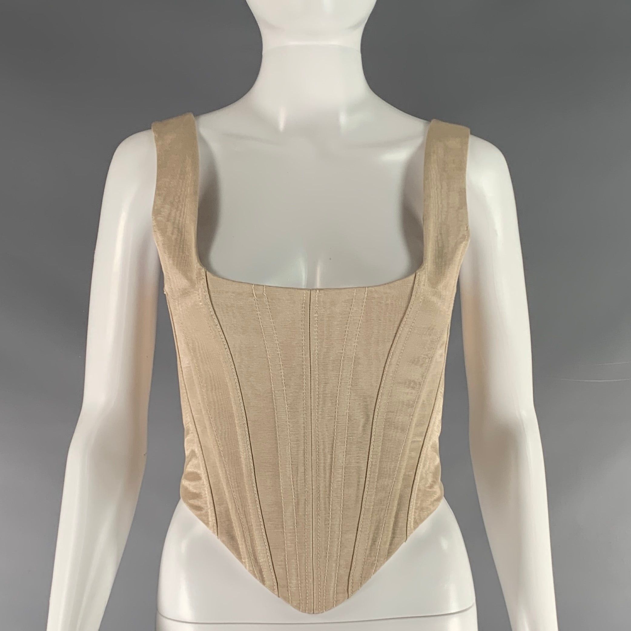 image of Christopher John Rogers Beige Cotton Blend Moare' Corset Casual Top, Women's (Size XS)