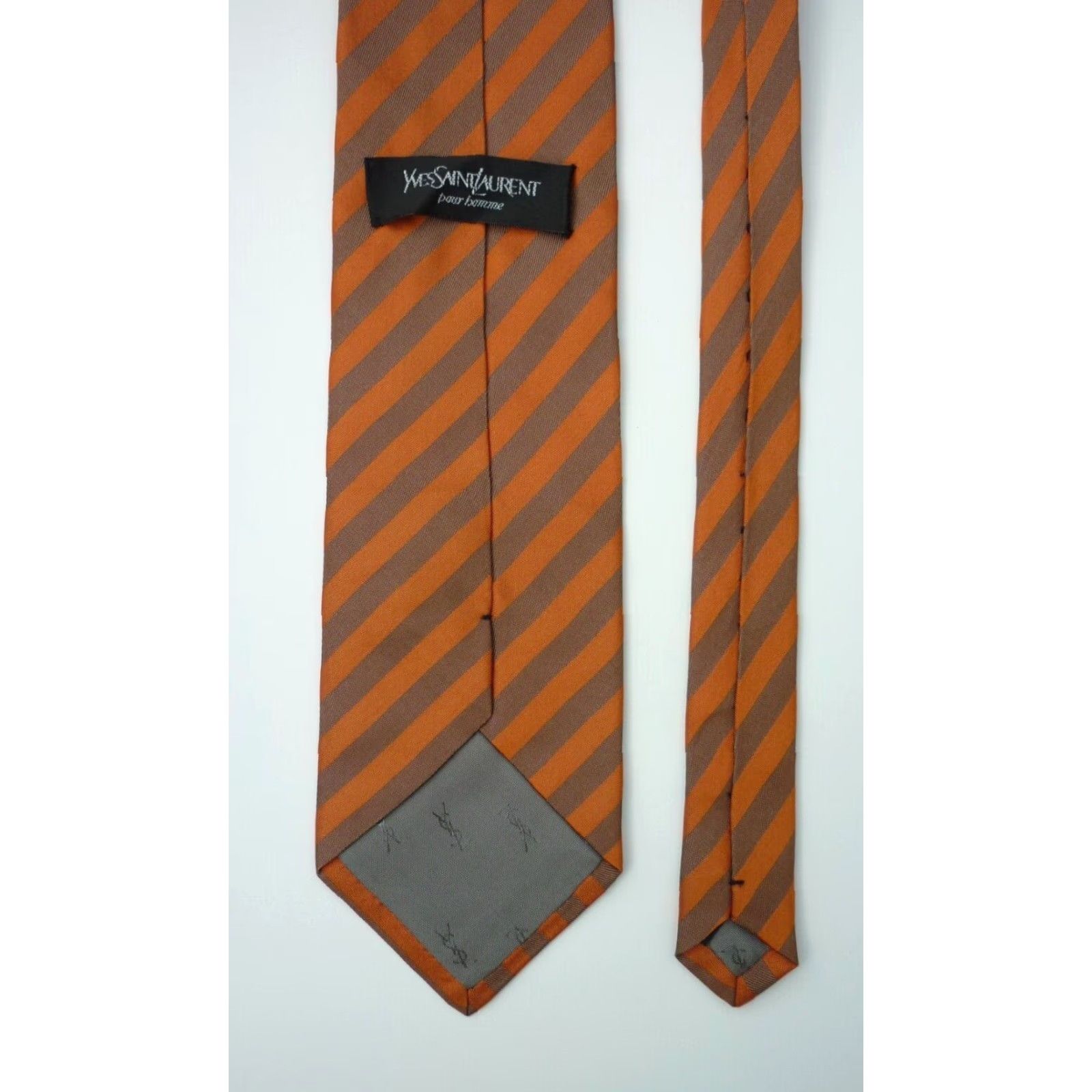 Yves Saint Laurent VINTAGE Yves Saint Laurent Men's Tie Stripes 100% Silk Made in Italy Long 61" Orange & Brown Mens Size ONE SIZE - 5 Thumbnail
