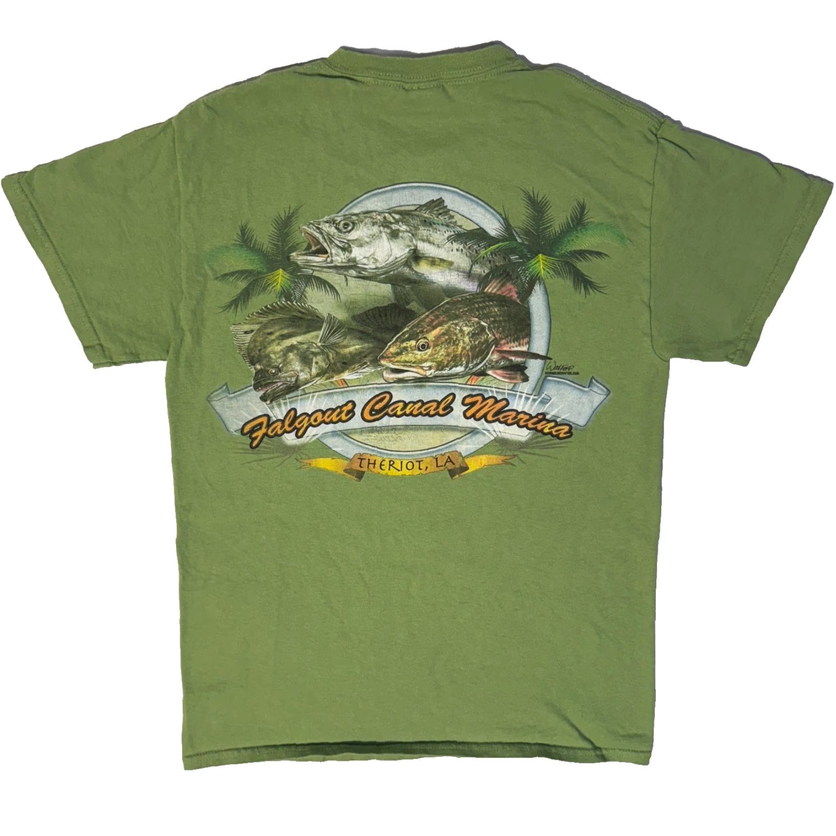 Gildan Felgout Canal Marina Theriot Lousiana Deep Sea Fishing Green Bayou Tshirt Small Size US S / EU 44-46 / 1 - 2 Thumbnail