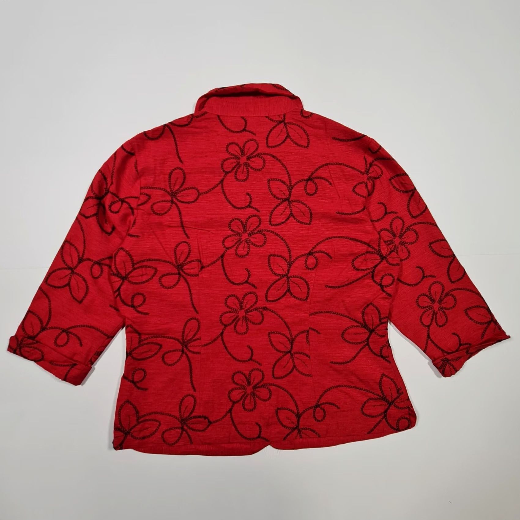 Vintage Silkland Womens Red Silk Floral Pattern Button Up Shirt XL Long Sleeves Size XL / US 12-14 / IT 48-50 - 5 Thumbnail