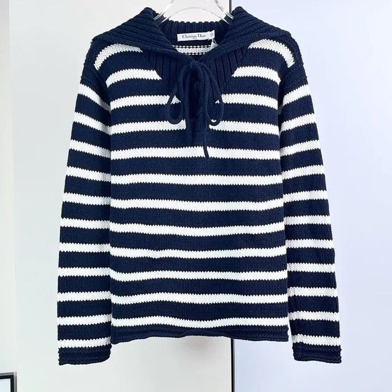 Dior Dior Sailor Collar Striped Knit Sweater Size XXS / US 00 / IT 34 - 1 Thumbnail