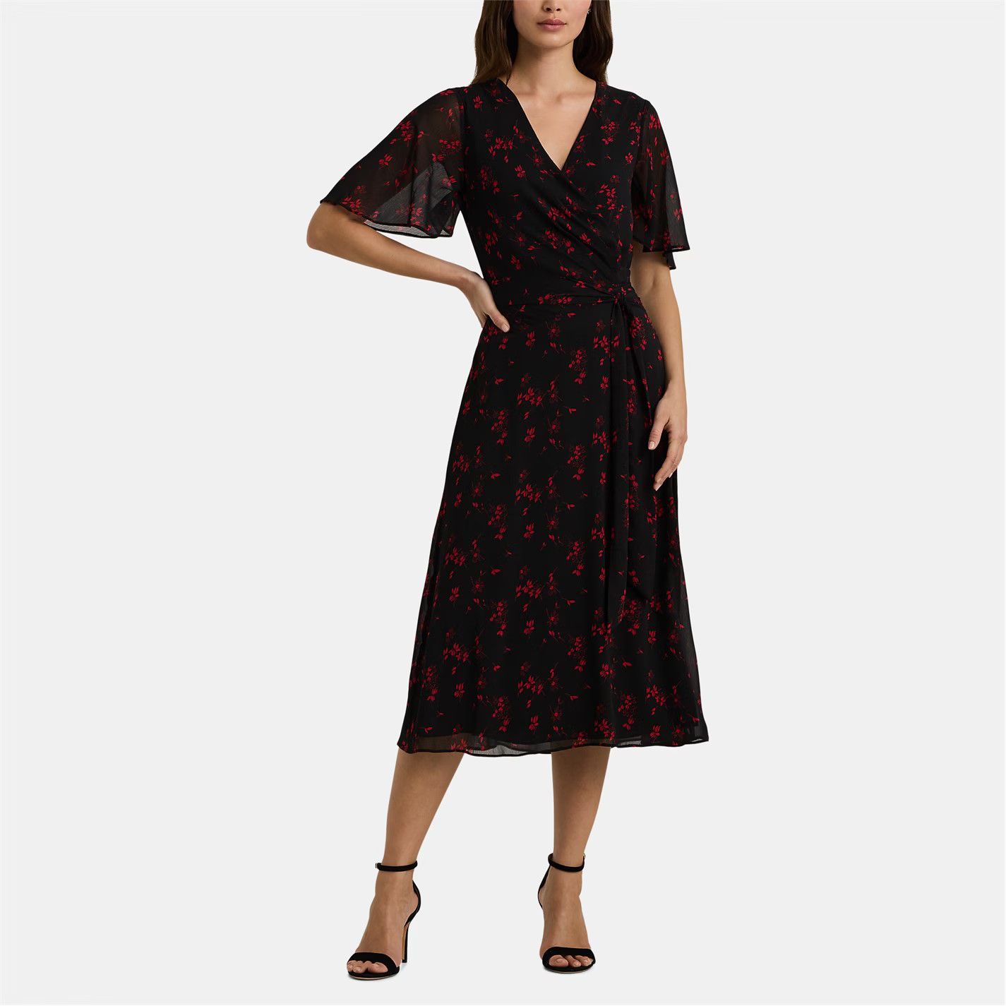 Lauren Ralph Lauren o1g2r1mq0825 Abel Wrap Midi Dress in Black/Red Size S / US 4 / IT 40 - 4 Thumbnail