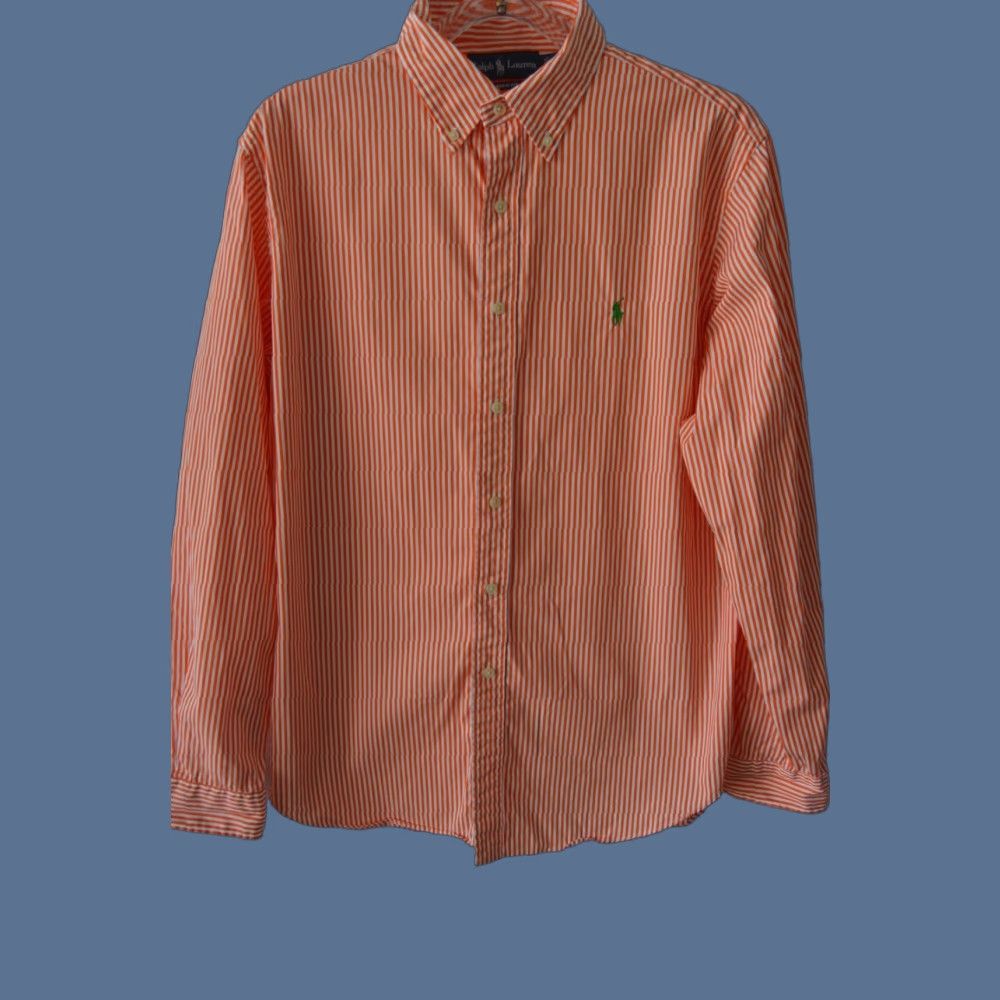 Polo Ralph Lauren VINTAGE Polo Ralph Lauren Shirt Classic Fit L/S Button-Up Orange Stripe Mens XL Size US XL / EU 56 / 4 - 1 Thumbnail