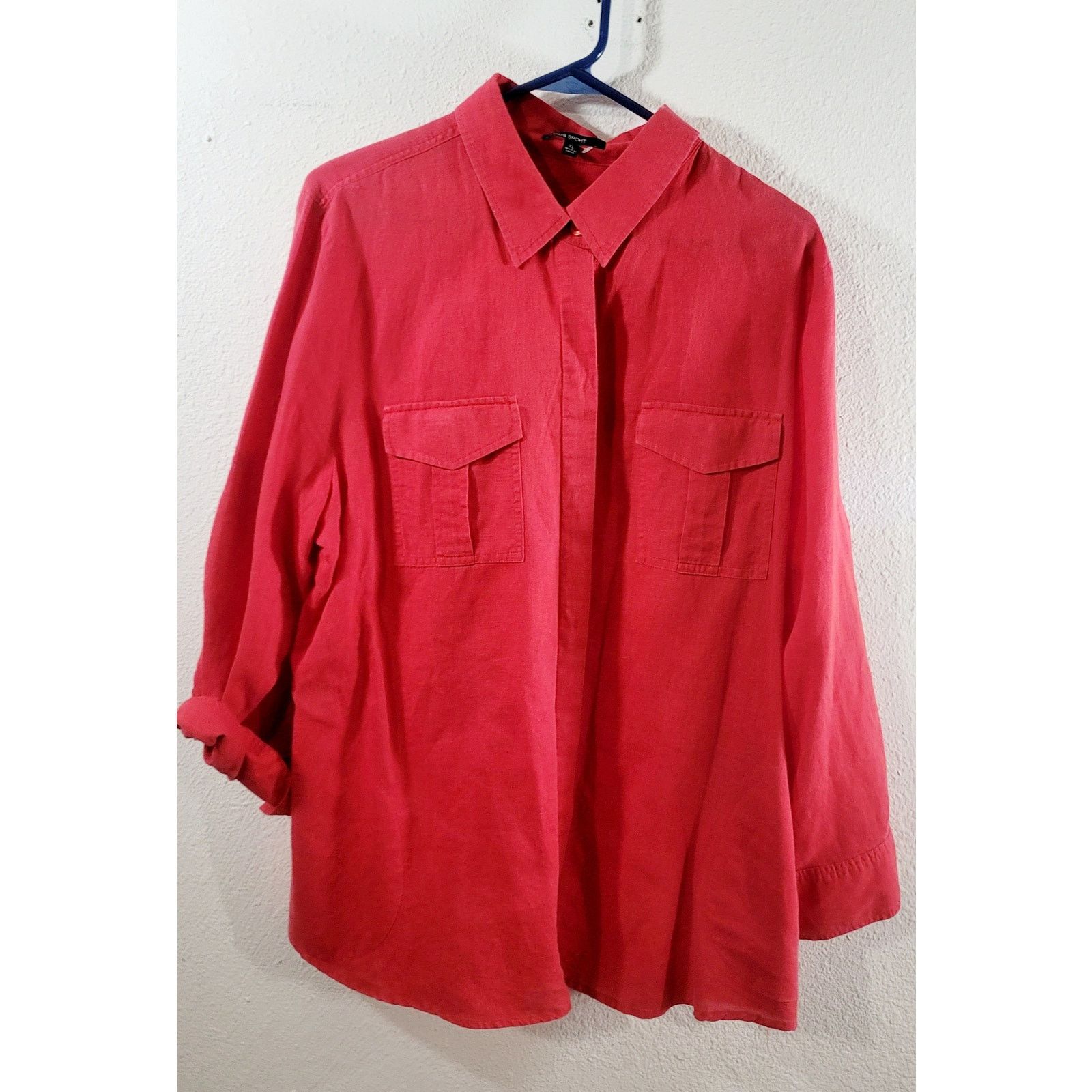 Other Chaus Sport Red Hidden Button Up Pointed Collard Top XL Soft Size XL / US 12-14 / IT 48-50 - 8 Thumbnail