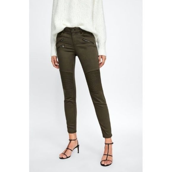 Zara Zara Military Green Topstitching & Zippered Details Skinny Size 27" / US 4 / IT 40 - 1 Thumbnail