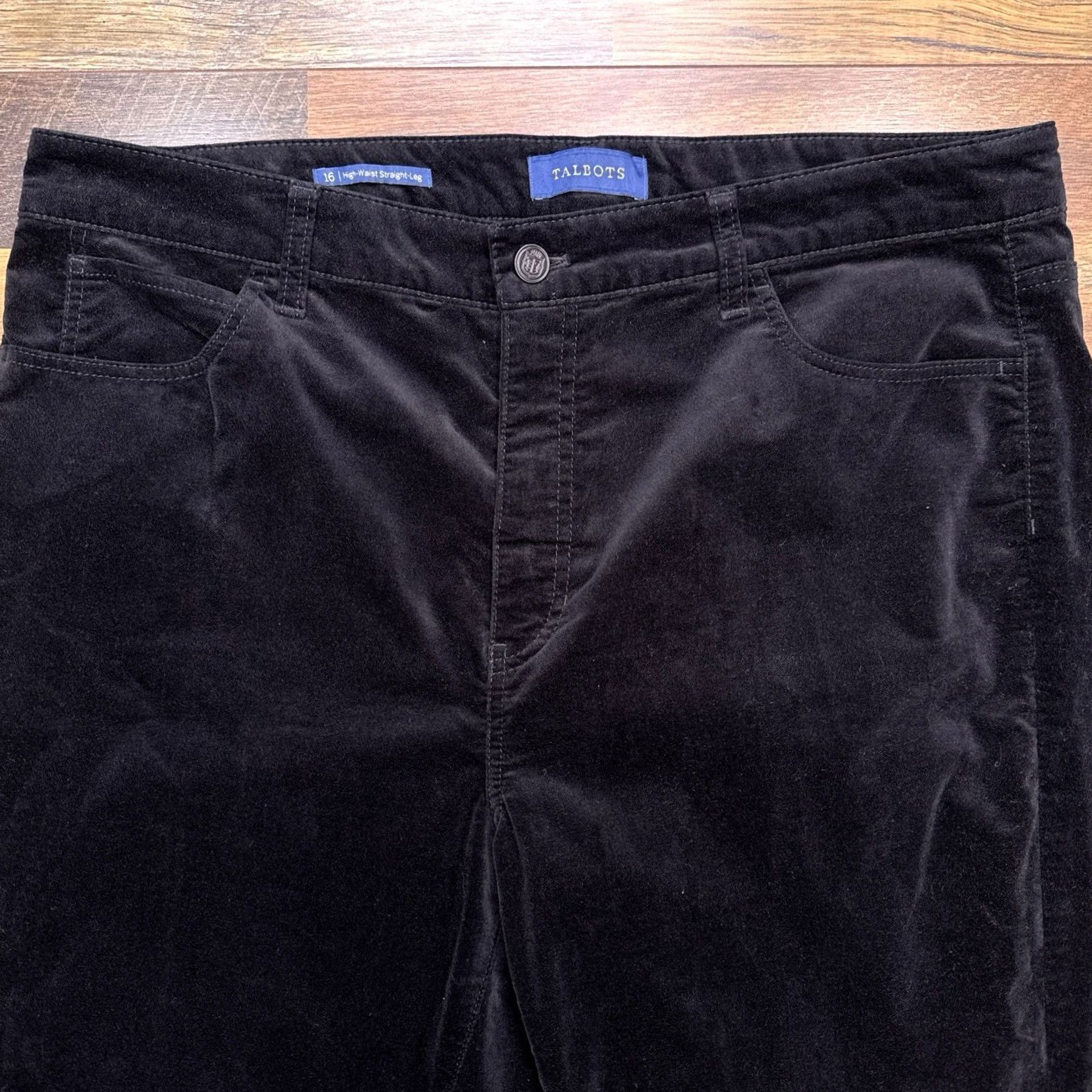 Talbots Talbots Velvet High Waist Straight Leg Pants 16 Black Stretch Size 38" / US 16 / IT 52 - 2 Thumbnail