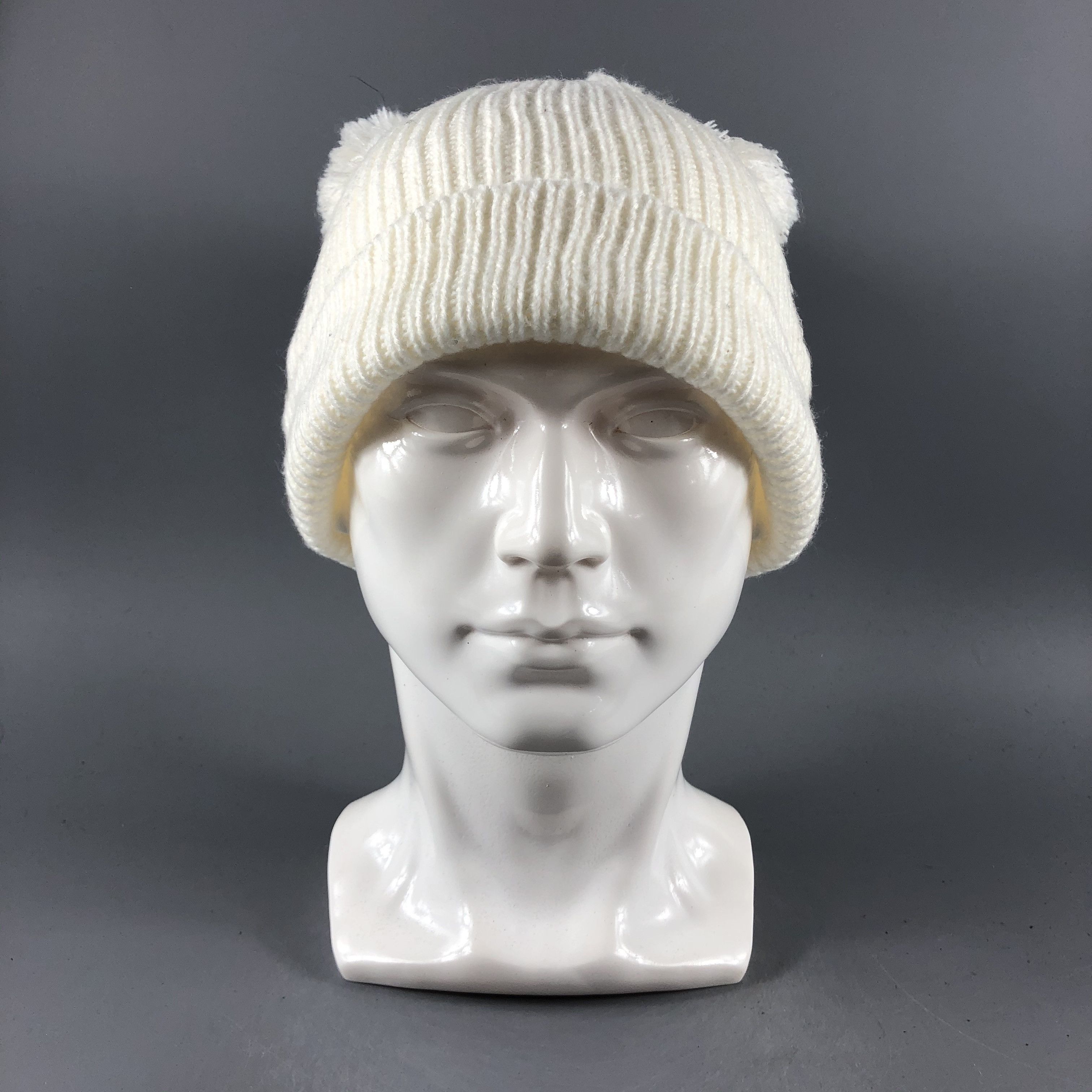 image of Vintage Womens Petit Main Double Pompom Beanie Snow Hat Cap -D765 in White