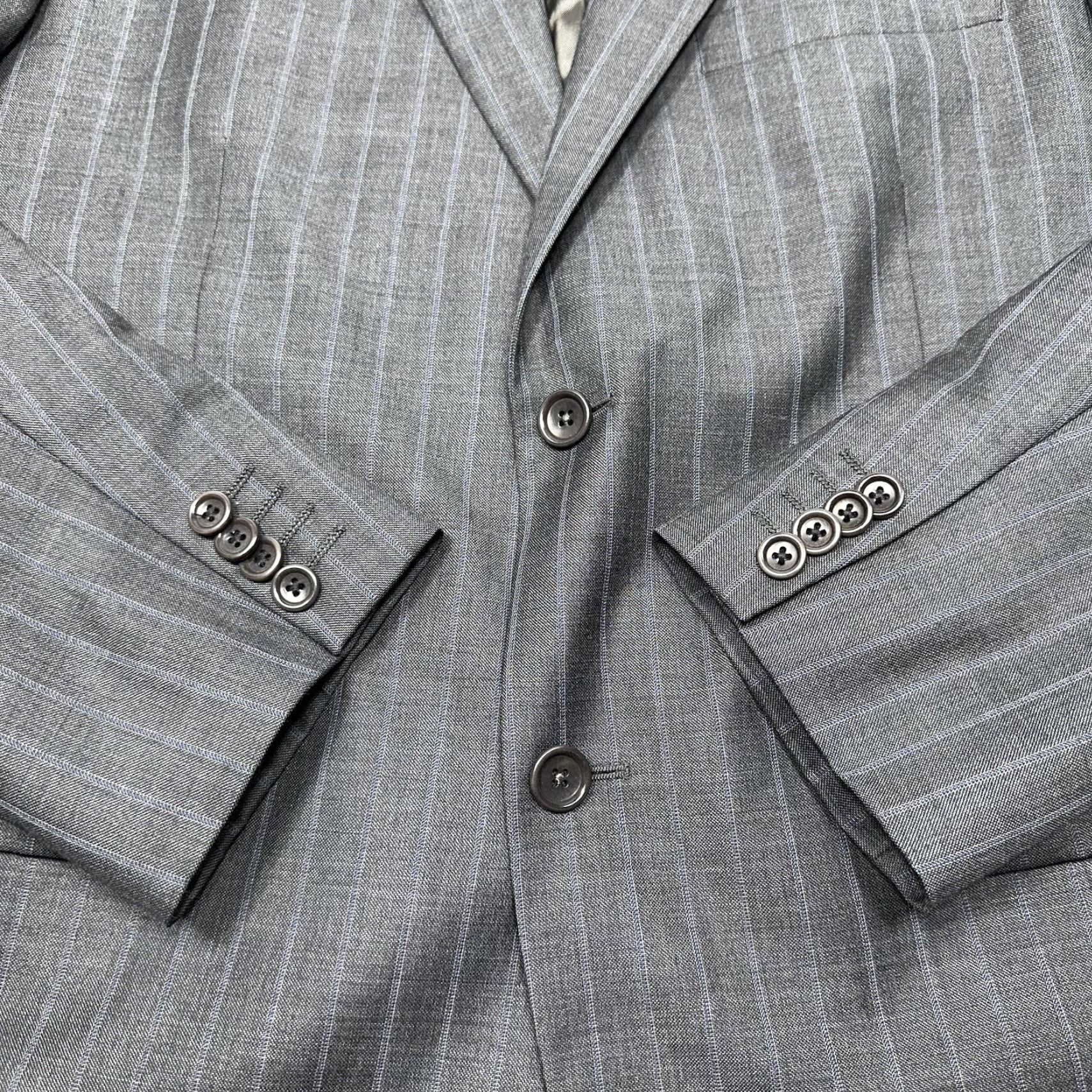VINTAGE G. Manzoni Blazer Mens 42 Gray Pinstripe Wool Two Button Single-Breast Italy Men Regular Notch Lapel Suit Jacket 2 Piece Casual Business