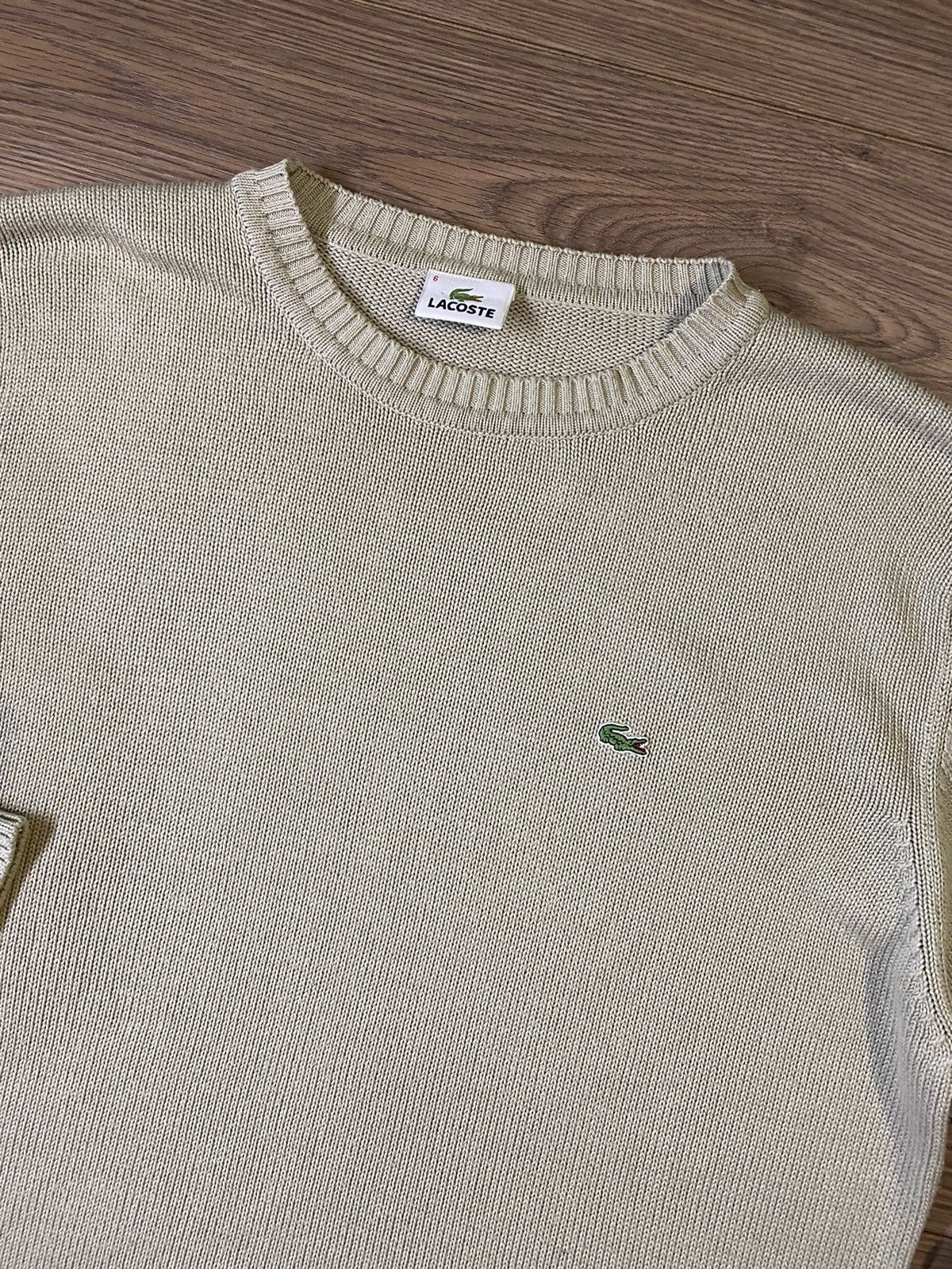 Lacoste × Vintage Vintage Lacoste Classic Knit Sweater Beige Size 6 Size US XL / EU 56 / 4 - 4 Thumbnail