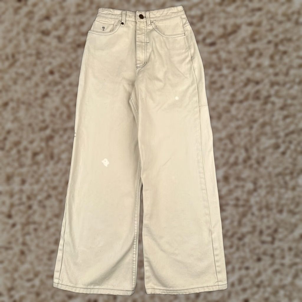 THRILLS Thrills Jeans Womens Wide-Leg 4 Beige High Rise Cotton Denim 24x27 Read Me Size 27" / US 4 / IT 40 - 1 Thumbnail